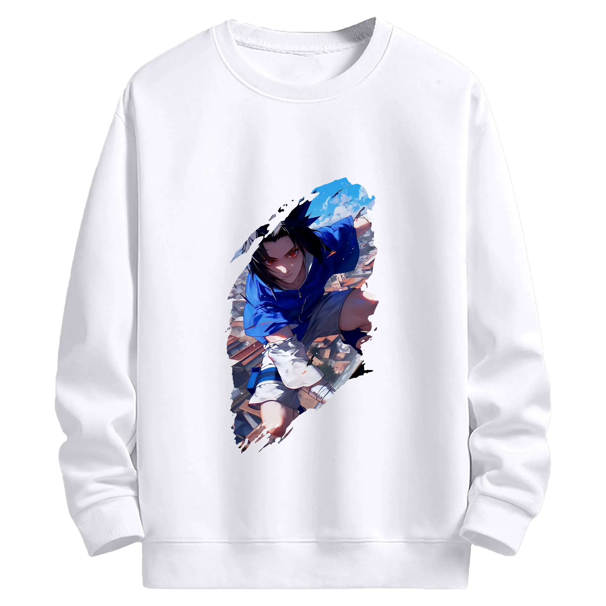 ナルト グッズ うちは サスケ - 高品質 クルーネック スウェット ・ コットン59％ ポリエステル41％ ・ ユニセックス 長袖 トレーナー ・ カジュアル デイリー スポーツ 散歩用