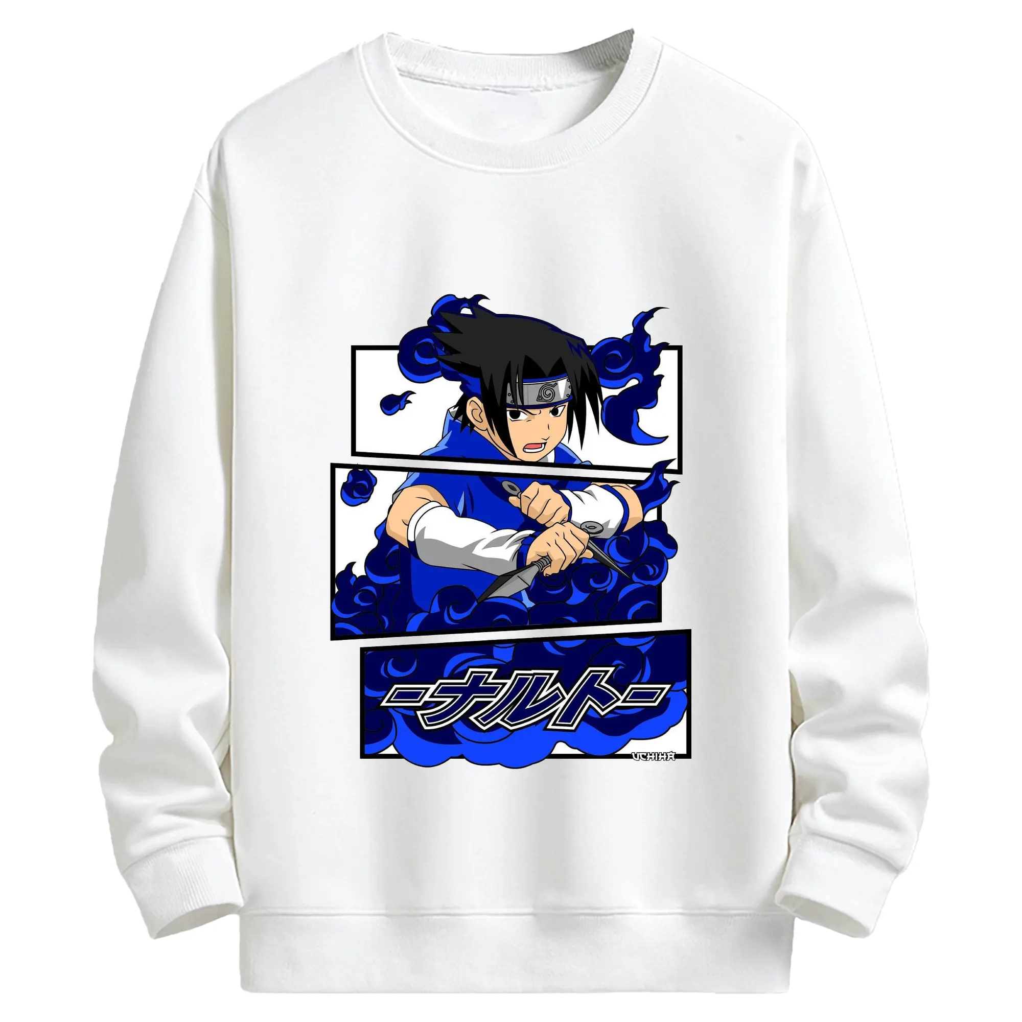 ナルト グッズ うちは サスケ - キッズ クルーネックスウェットシャツ ・ フロントプリント ・ 綿80％ ポリエステル20％ ・ 快適 通学 スポーツ 日常使い お散歩用
