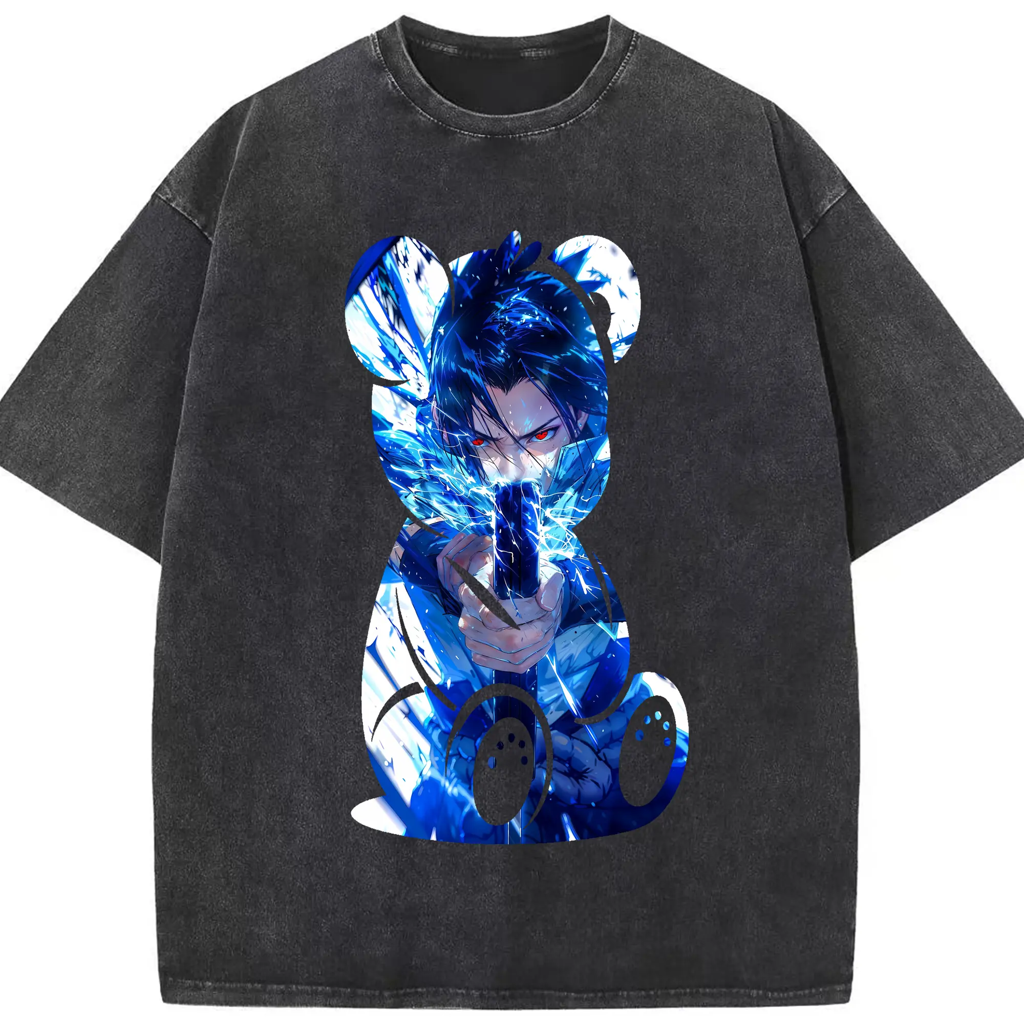 ナルト グッズ うちは サスケ - 綿100％ ヴィンテージ風 半袖Tシャツ ・ フロントプリント ・ 柔らか肌触り ・ 通気性 快適 ・ スポーツ カジュアル 外出用