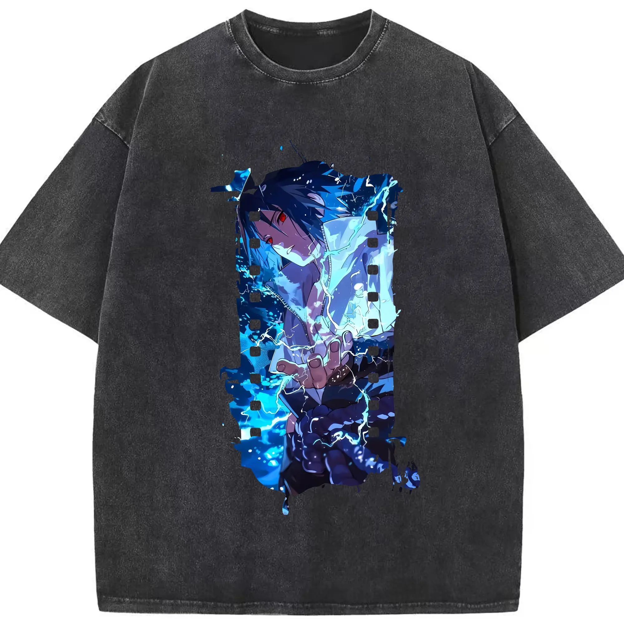 ナルト グッズ うちは サスケ - 綿100％ ヴィンテージ風 半袖Tシャツ ・ フロントプリント ・ 柔らか肌触り ・ 通気性 快適 ・ スポーツ カジュアル 外出用