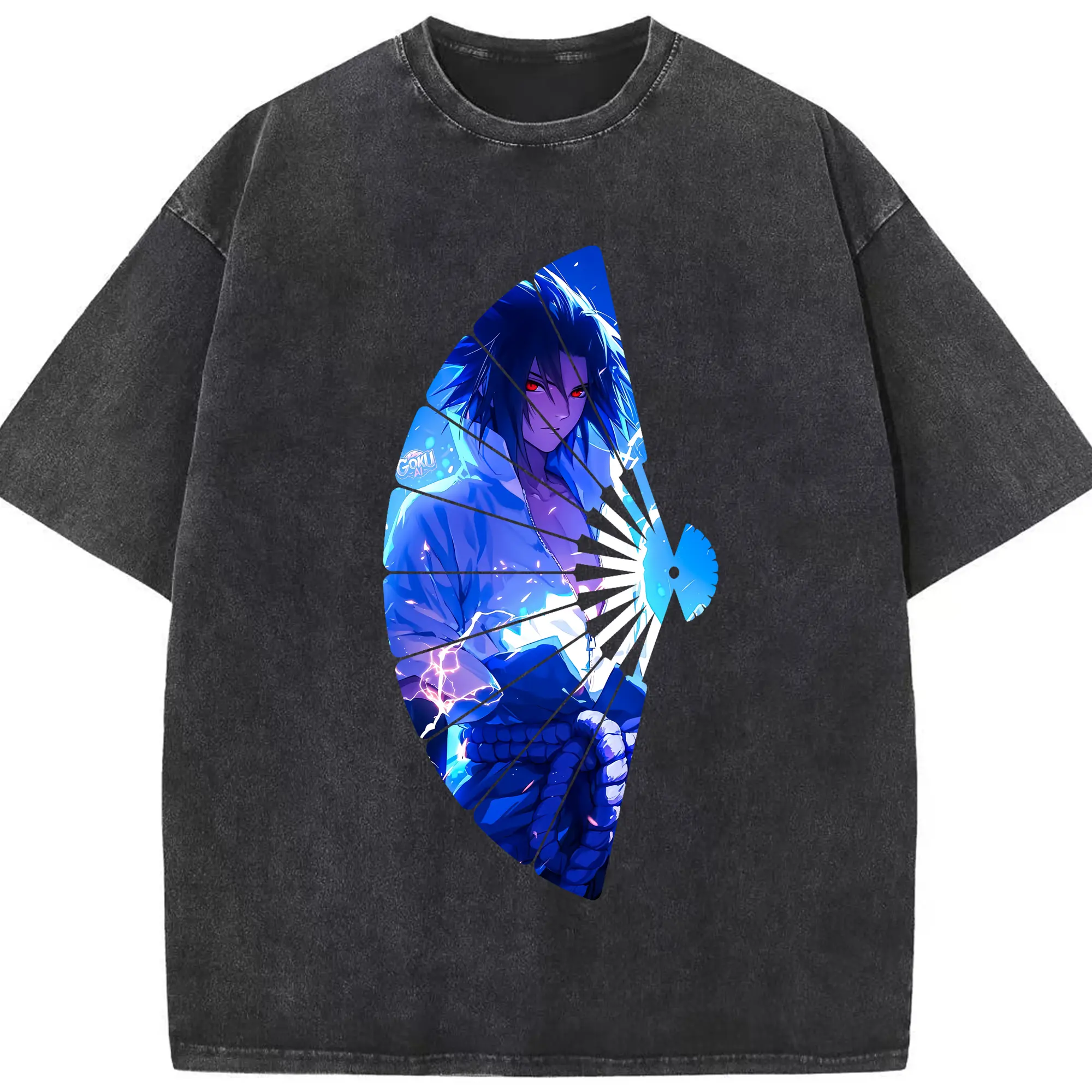 ナルト グッズ うちは サスケ - 綿100％ ヴィンテージ風 半袖Tシャツ ・ フロントプリント ・ 柔らか肌触り ・ 通気性 快適 ・ スポーツ カジュアル 外出用