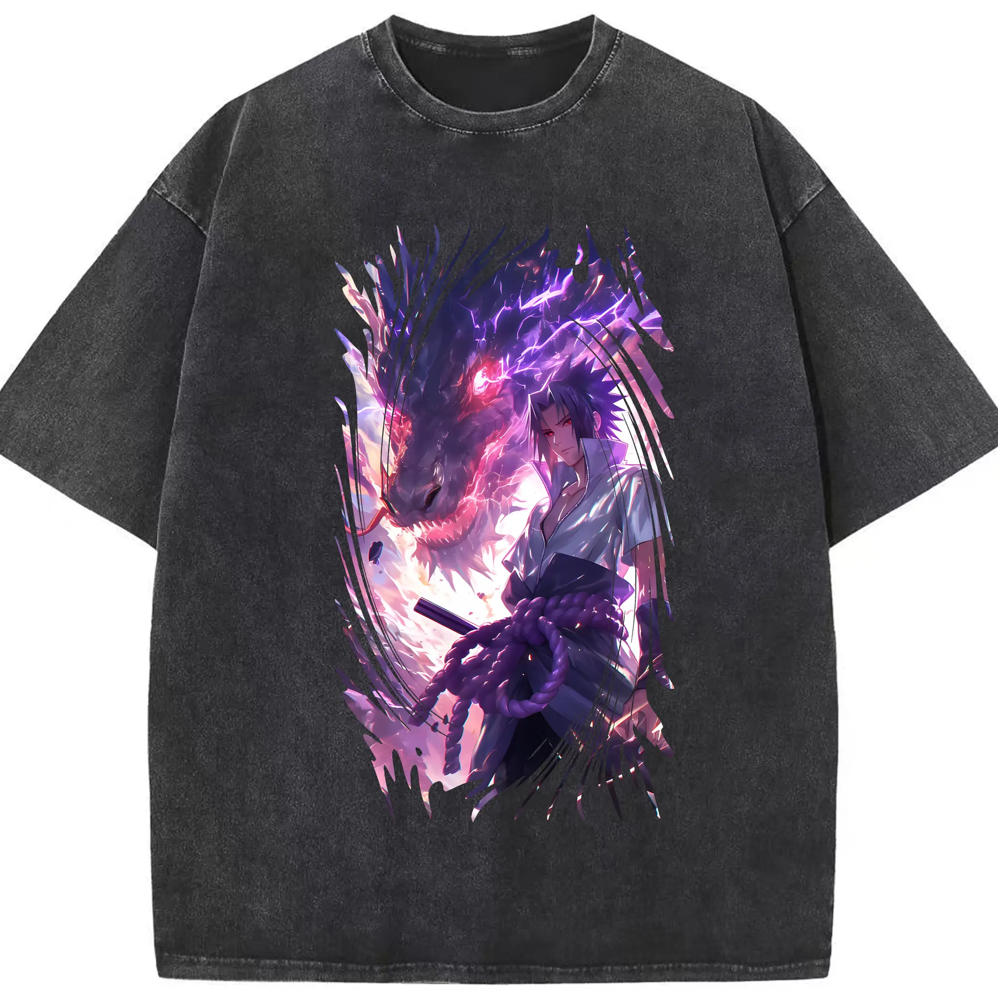 ナルト グッズ うちは サスケ - 綿100％ ヴィンテージ風 半袖Tシャツ ・ フロントプリント ・ 柔らか肌触り ・ 通気性 快適 ・ スポーツ カジュアル 外出用