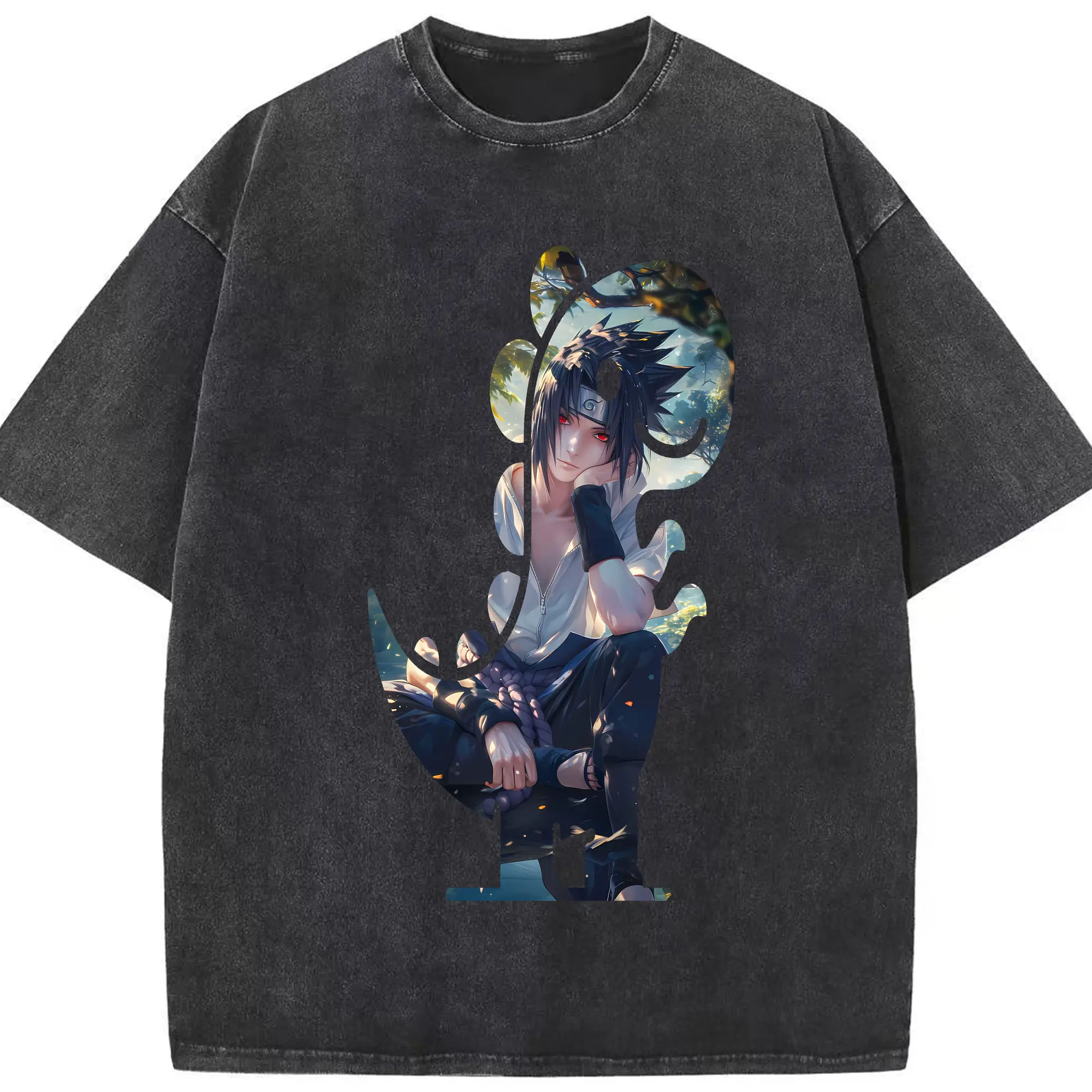 ナルト グッズ うちは サスケ - 綿100％ ヴィンテージ風 半袖Tシャツ ・ フロントプリント ・ 柔らか肌触り ・ 通気性 快適 ・ スポーツ カジュアル 外出用