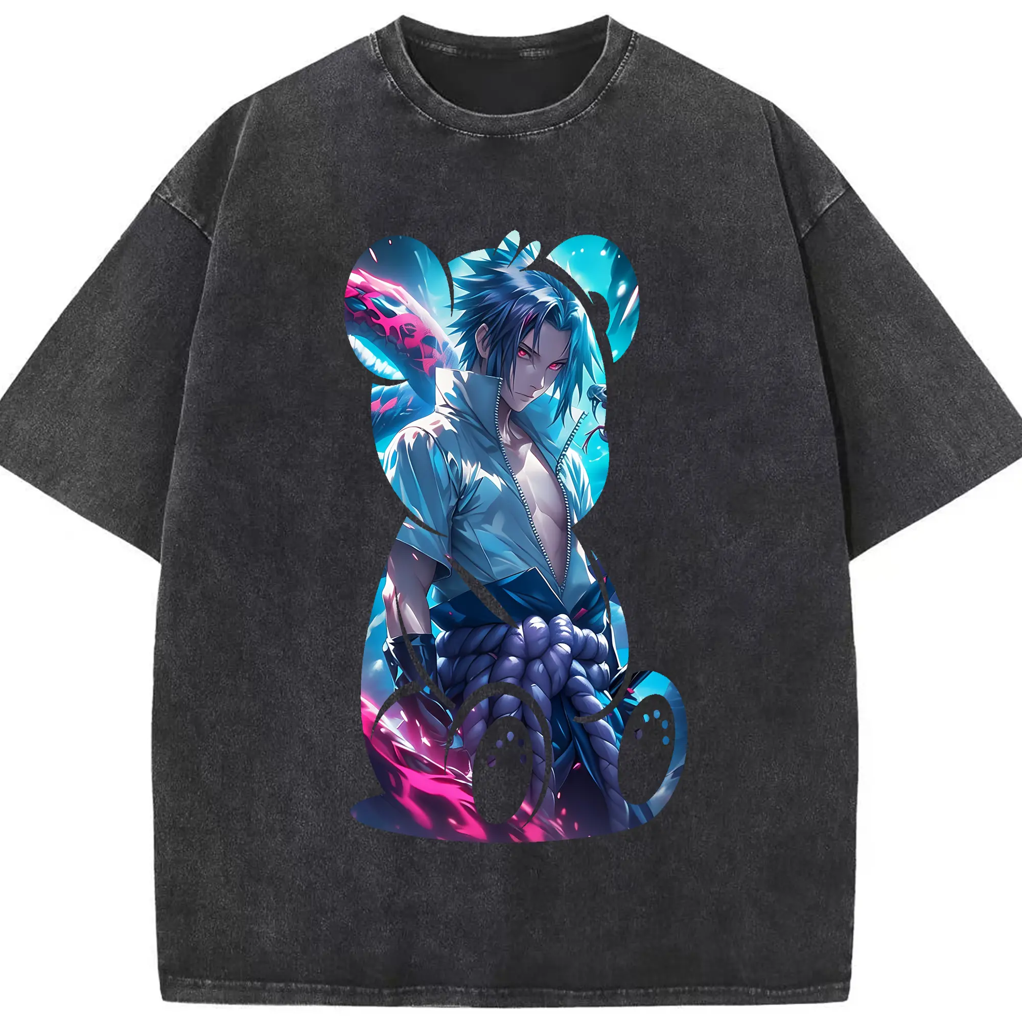 ナルト グッズ うちは サスケ - 綿100％ ヴィンテージ風 半袖Tシャツ ・ フロントプリント ・ 柔らか肌触り ・ 通気性 快適 ・ スポーツ カジュアル 外出用