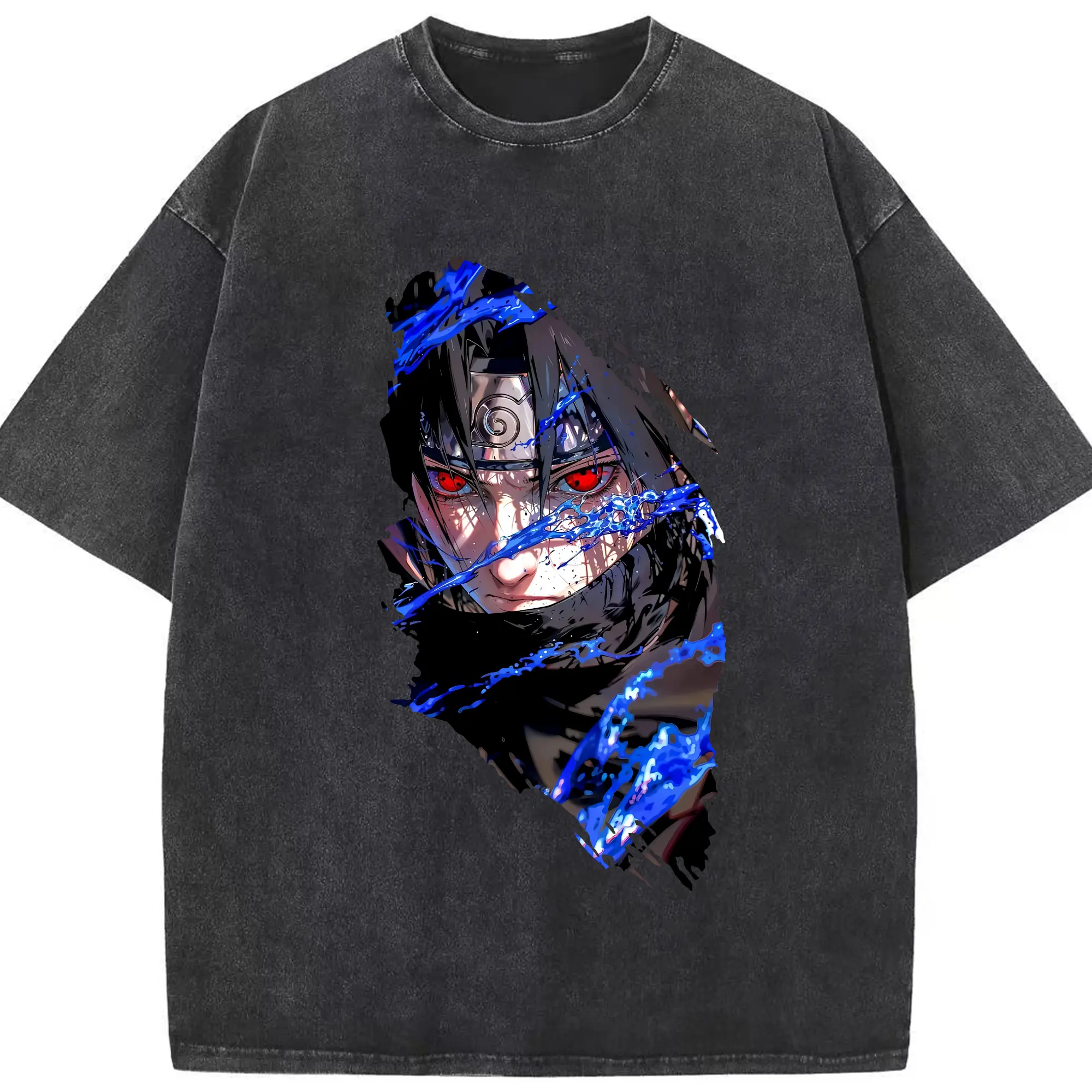 ナルト グッズ うちは サスケ - 綿100％ ヴィンテージ風 半袖Tシャツ ・ フロントプリント ・ 柔らか肌触り ・ 通気性 快適 ・ スポーツ カジュアル 外出用