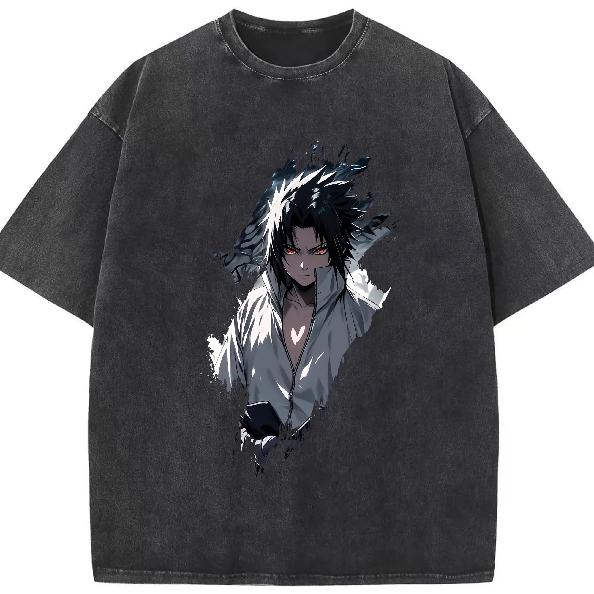 ナルト グッズ うちは サスケ - 綿100％ ヴィンテージ風 半袖Tシャツ ・ フロントプリント ・ 柔らか肌触り ・ 通気性 快適 ・ スポーツ カジュアル 外出用