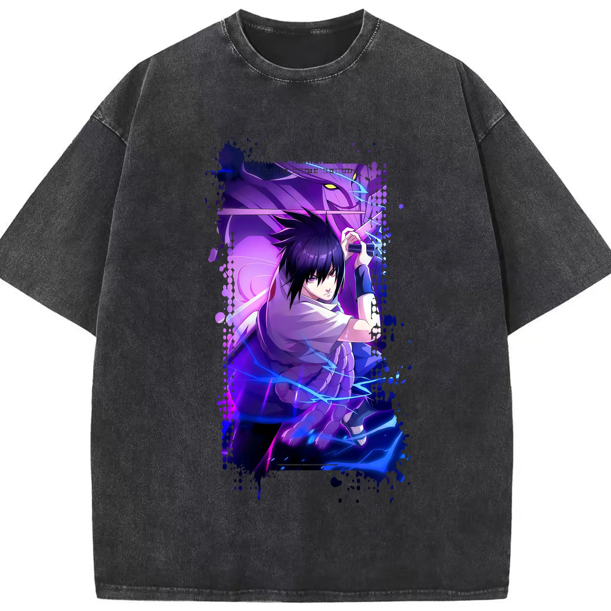 ナルト グッズ うちは サスケ - 綿100％ ヴィンテージ風 半袖Tシャツ ・ フロントプリント ・ 柔らか肌触り ・ 通気性 快適 ・ スポーツ カジュアル 外出用