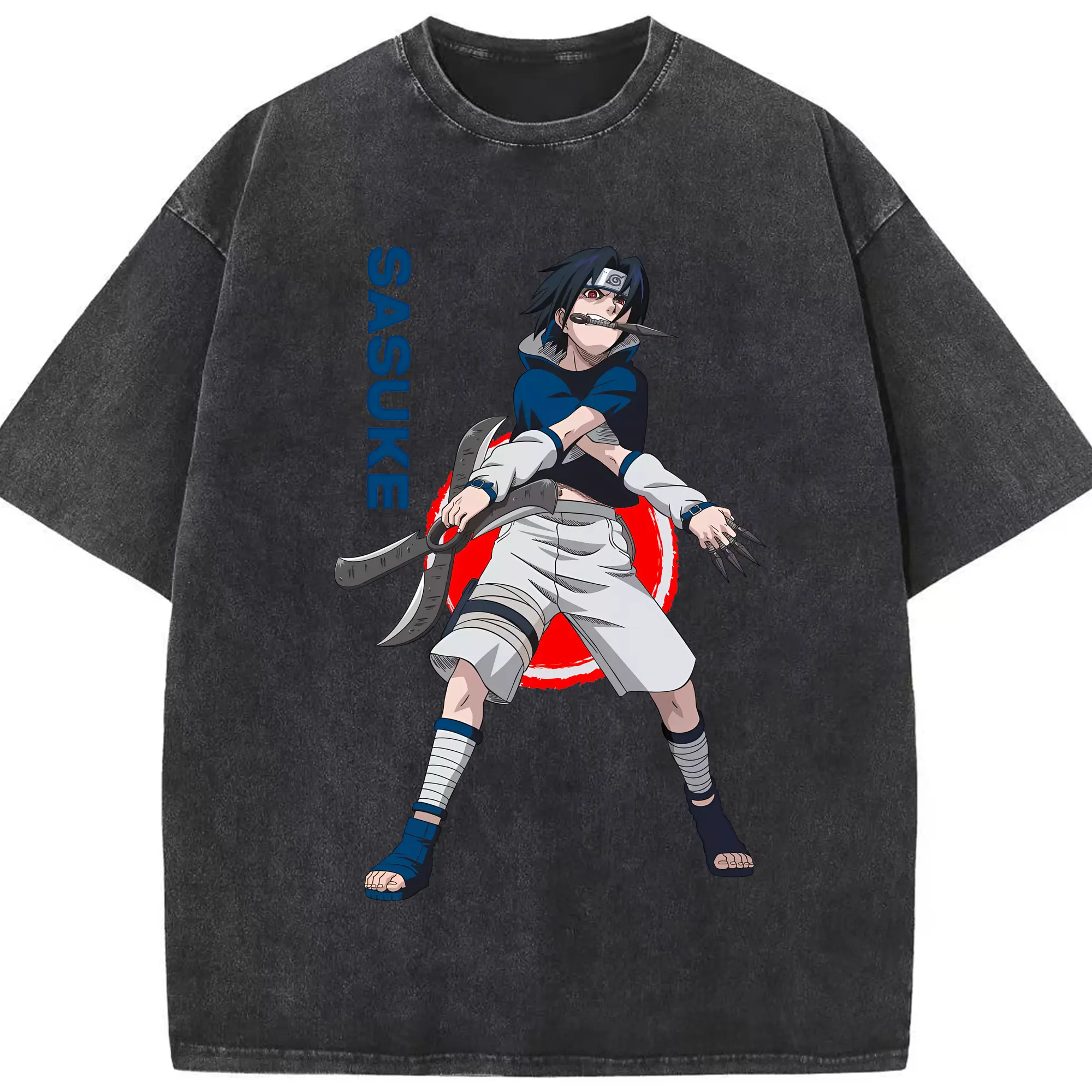 ナルト グッズ うちは サスケ - 綿100％ ヴィンテージ風 半袖Tシャツ ・ フロントプリント ・ 柔らか肌触り ・ 通気性 快適 ・ スポーツ カジュアル 外出用