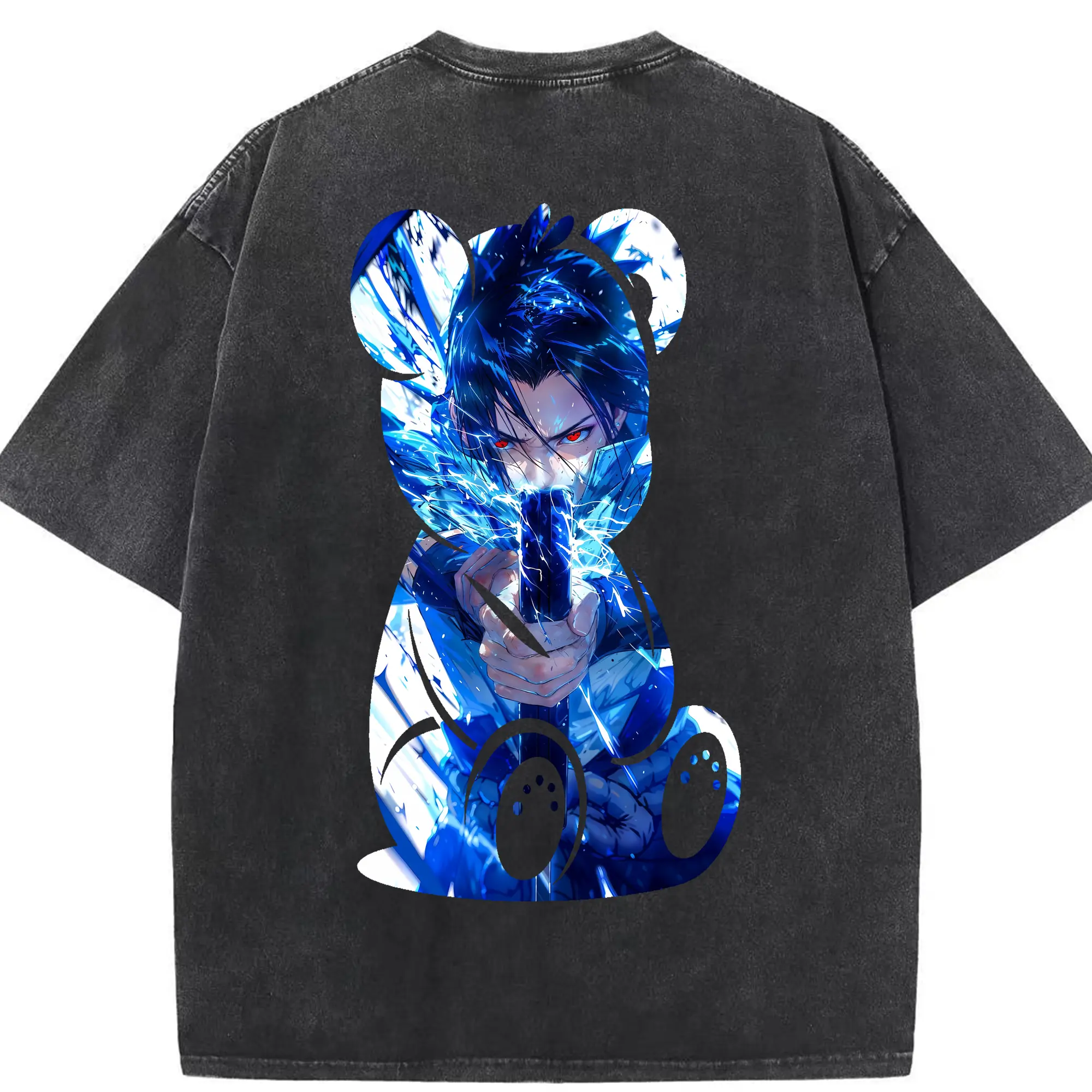 ナルト グッズ うちは サスケ - 綿100％ ヴィンテージ風 半袖Tシャツ ・ 背面プリント ・ 柔らか肌触り ・ 通気性 快適 ・ スポーツ カジュアル 外出用