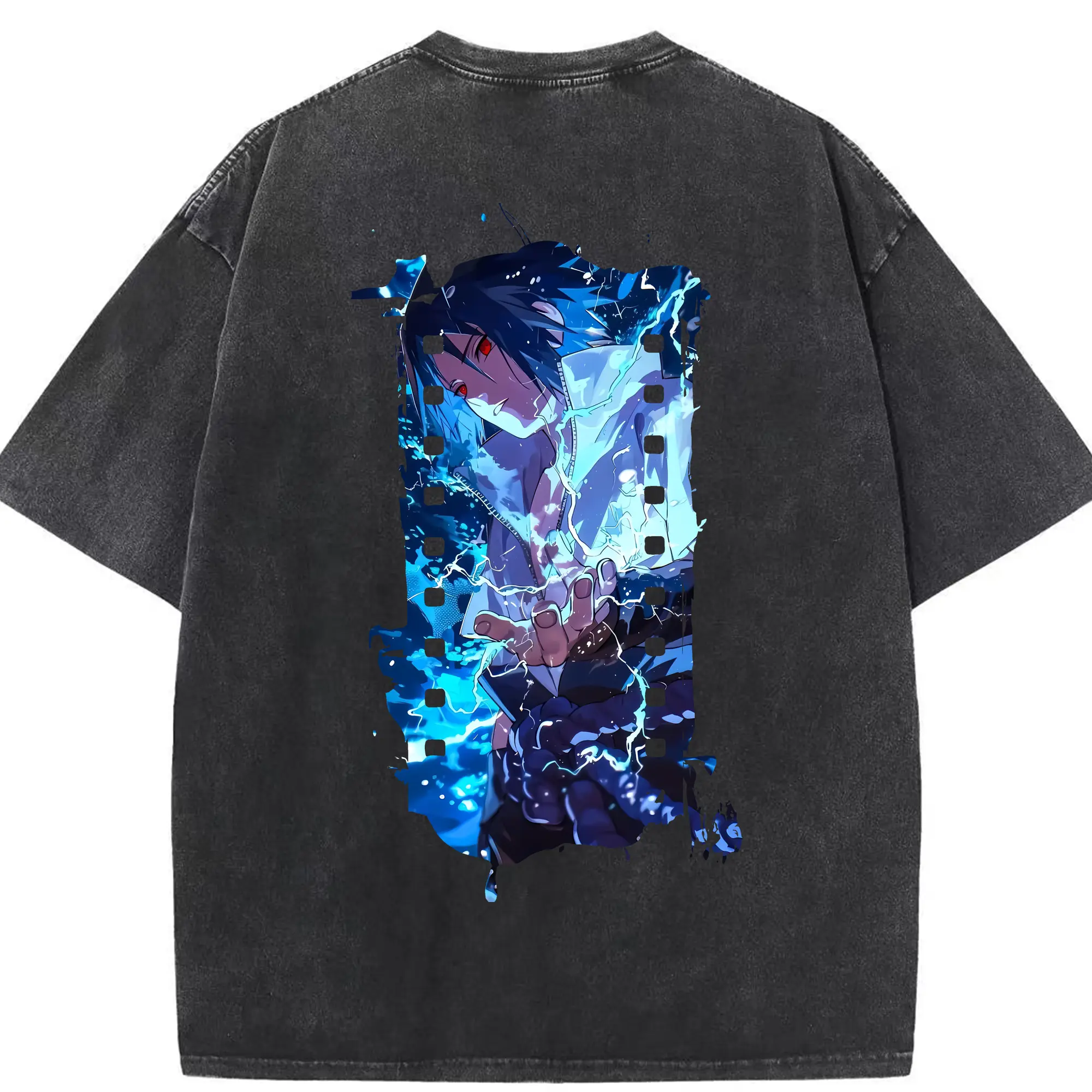 ナルト グッズ うちは サスケ - 綿100％ ヴィンテージ風 半袖Tシャツ ・ 背面プリント ・ 柔らか肌触り ・ 通気性 快適 ・ スポーツ カジュアル 外出用