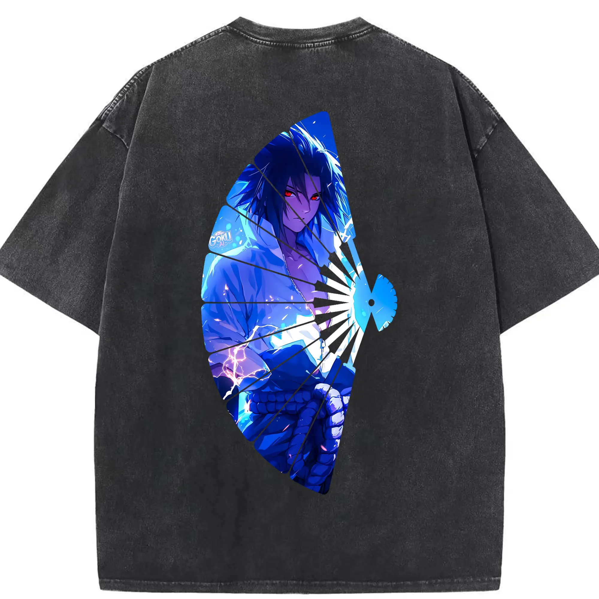 ナルト グッズ うちは サスケ - 綿100％ ヴィンテージ風 半袖Tシャツ ・ 背面プリント ・ 柔らか肌触り ・ 通気性 快適 ・ スポーツ カジュアル 外出用