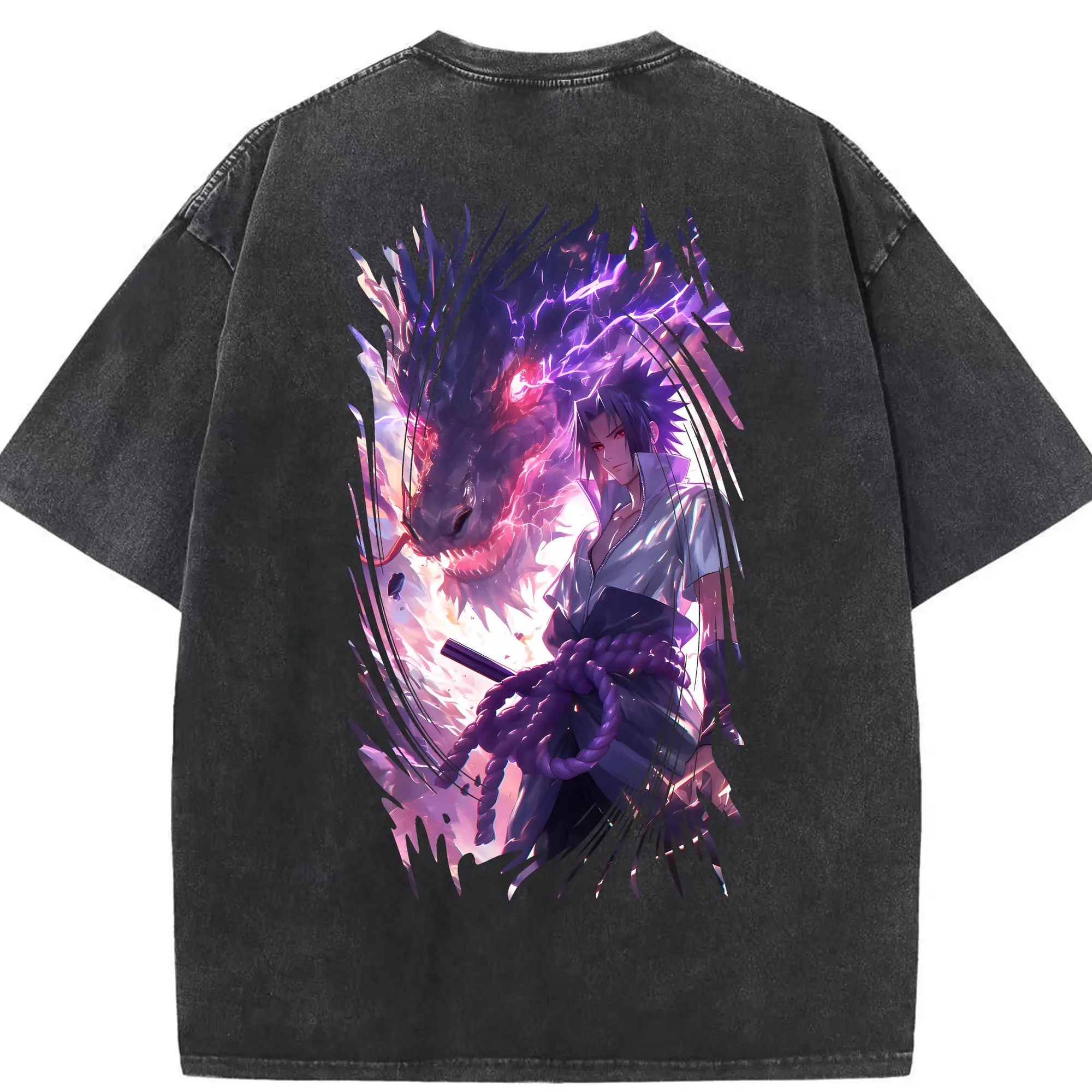 ナルト グッズ うちは サスケ - 綿100％ ヴィンテージ風 半袖Tシャツ ・ 背面プリント ・ 柔らか肌触り ・ 通気性 快適 ・ スポーツ カジュアル 外出用