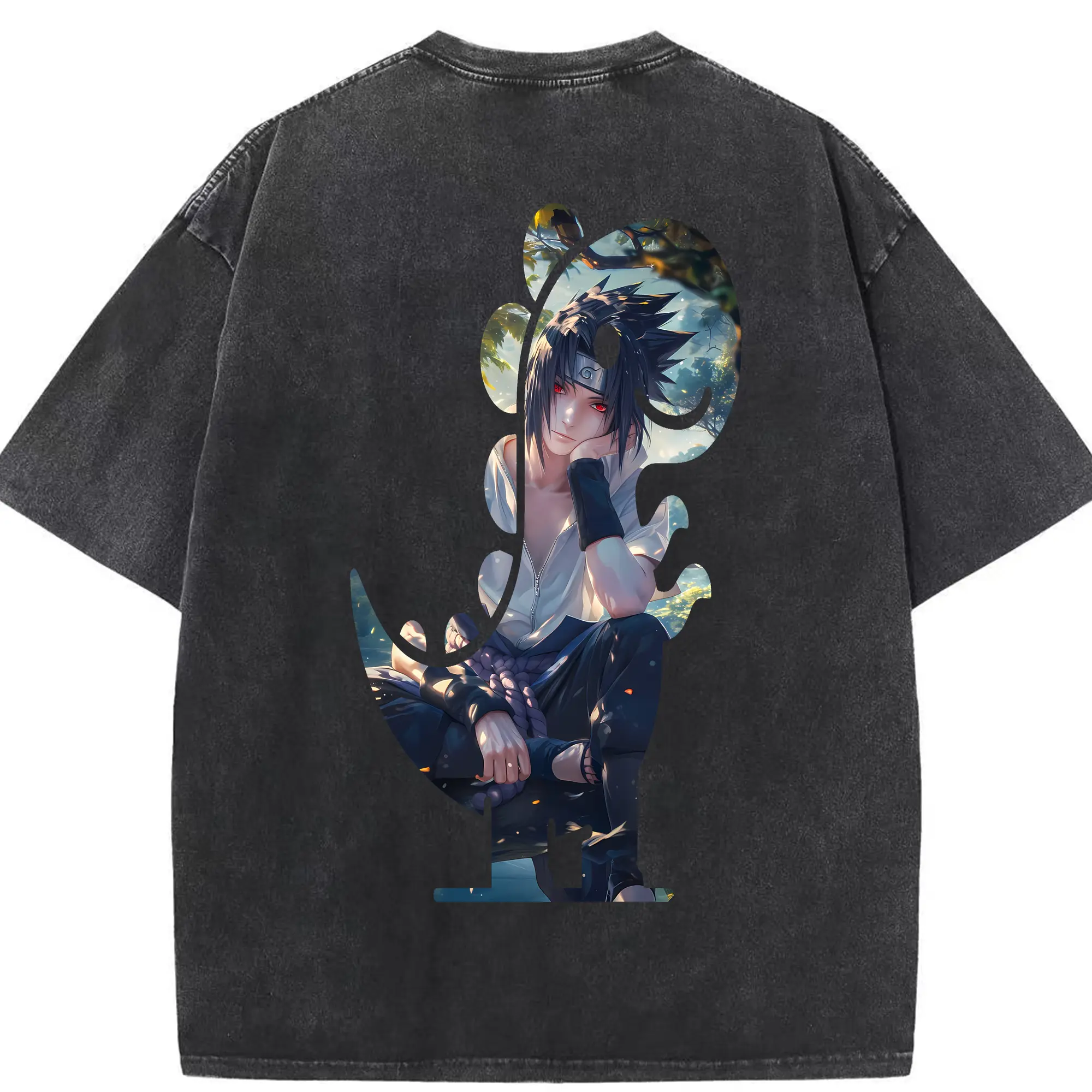 ナルト グッズ うちは サスケ - 綿100％ ヴィンテージ風 半袖Tシャツ ・ 背面プリント ・ 柔らか肌触り ・ 通気性 快適 ・ スポーツ カジュアル 外出用