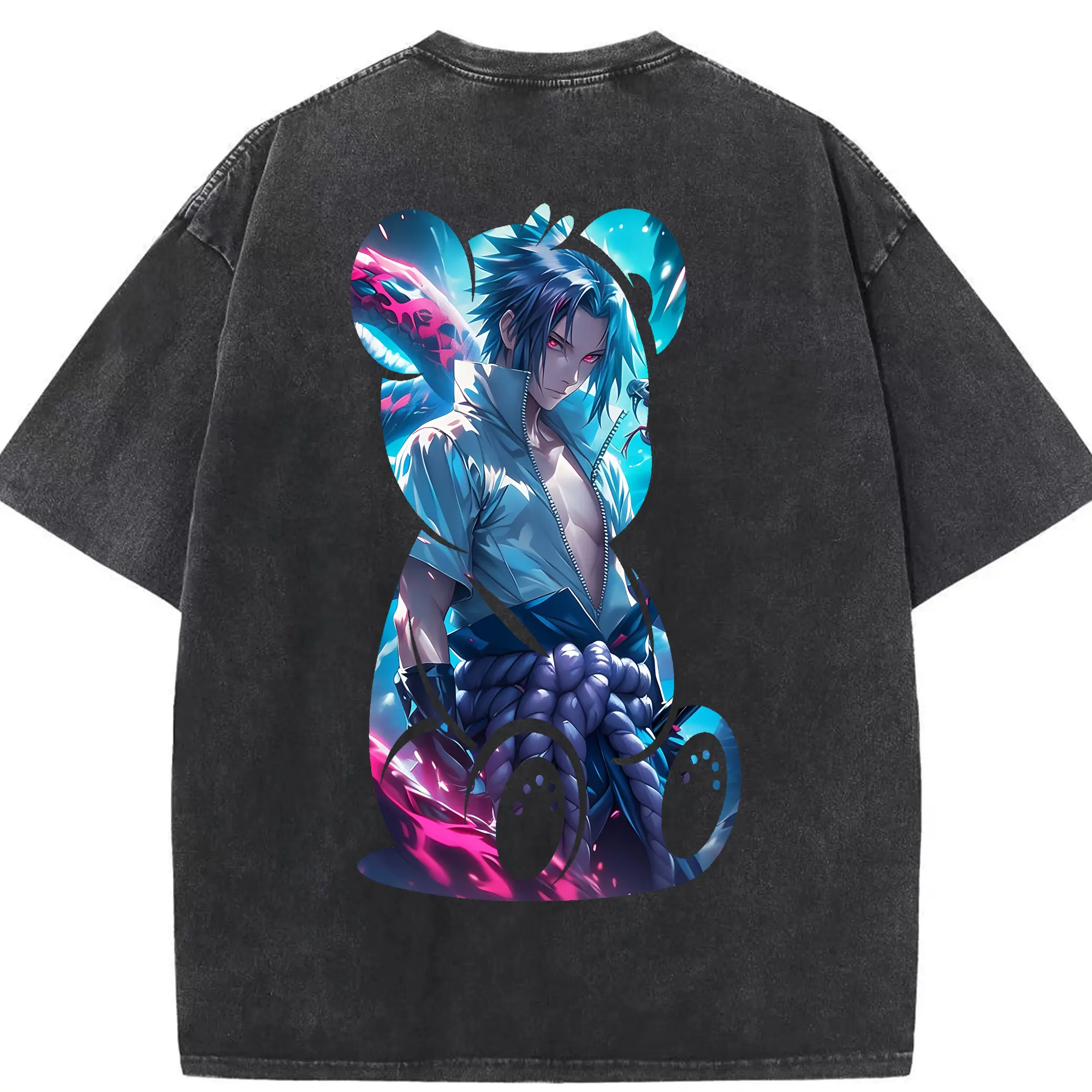 ナルト グッズ うちは サスケ - 綿100％ ヴィンテージ風 半袖Tシャツ ・ 背面プリント ・ 柔らか肌触り ・ 通気性 快適 ・ スポーツ カジュアル 外出用