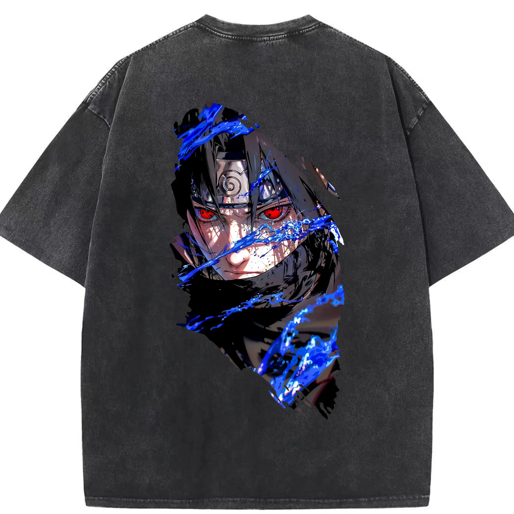 ナルト グッズ うちは サスケ - 綿100％ ヴィンテージ風 半袖Tシャツ ・ 背面プリント ・ 柔らか肌触り ・ 通気性 快適 ・ スポーツ カジュアル 外出用