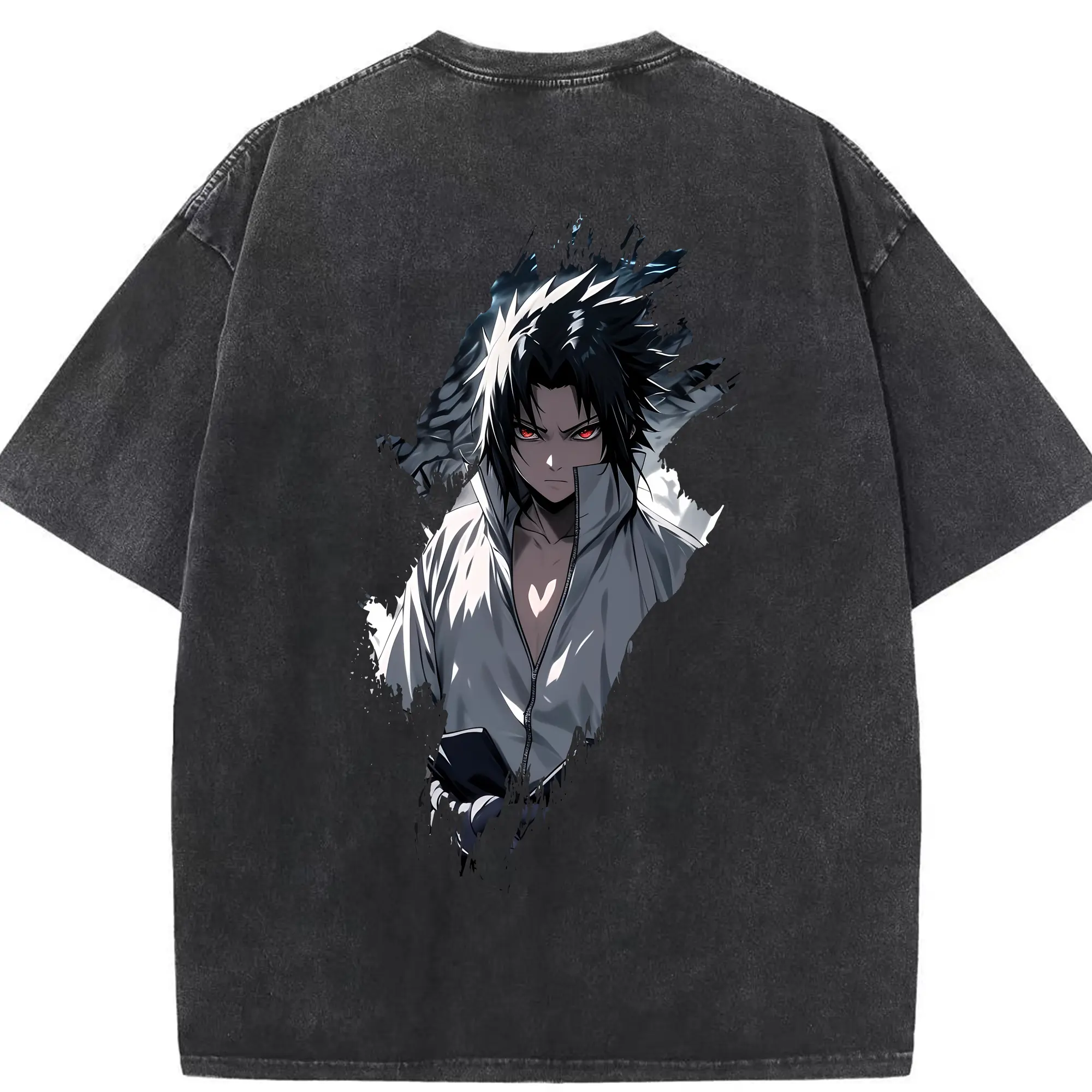 ナルト グッズ うちは サスケ - 綿100％ ヴィンテージ風 半袖Tシャツ ・ 背面プリント ・ 柔らか肌触り ・ 通気性 快適 ・ スポーツ カジュアル 外出用