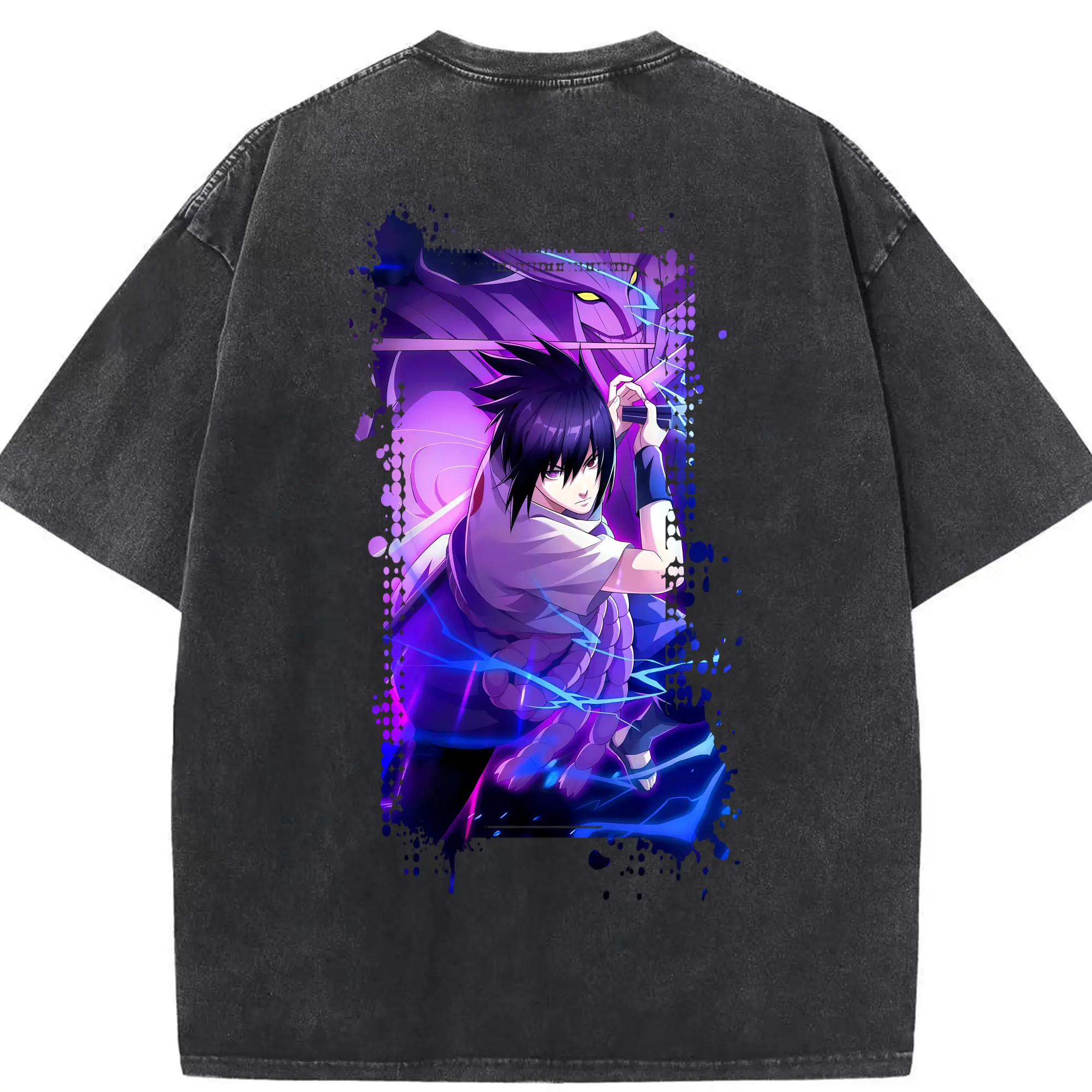 ナルト グッズ うちは サスケ - 綿100％ ヴィンテージ風 半袖Tシャツ ・ 背面プリント ・ 柔らか肌触り ・ 通気性 快適 ・ スポーツ カジュアル 外出用