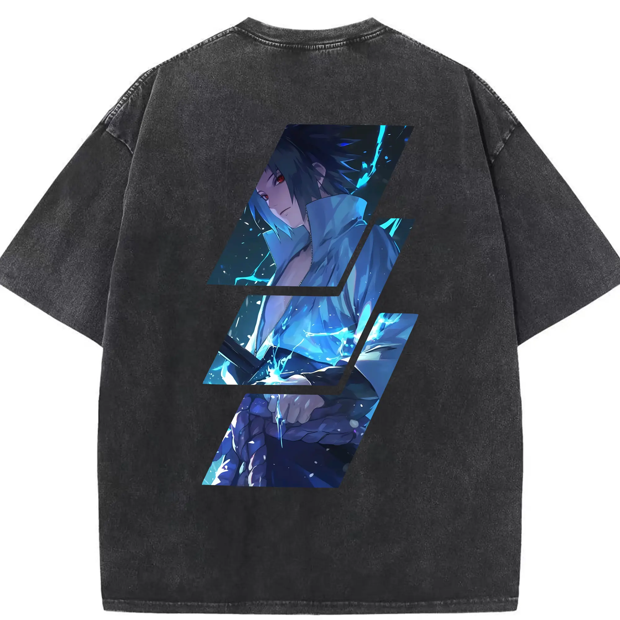 ナルト グッズ うちは サスケ - 綿100％ ヴィンテージ風 半袖Tシャツ ・ 背面プリント ・ 柔らか肌触り ・ 通気性 快適 ・ スポーツ カジュアル 外出用