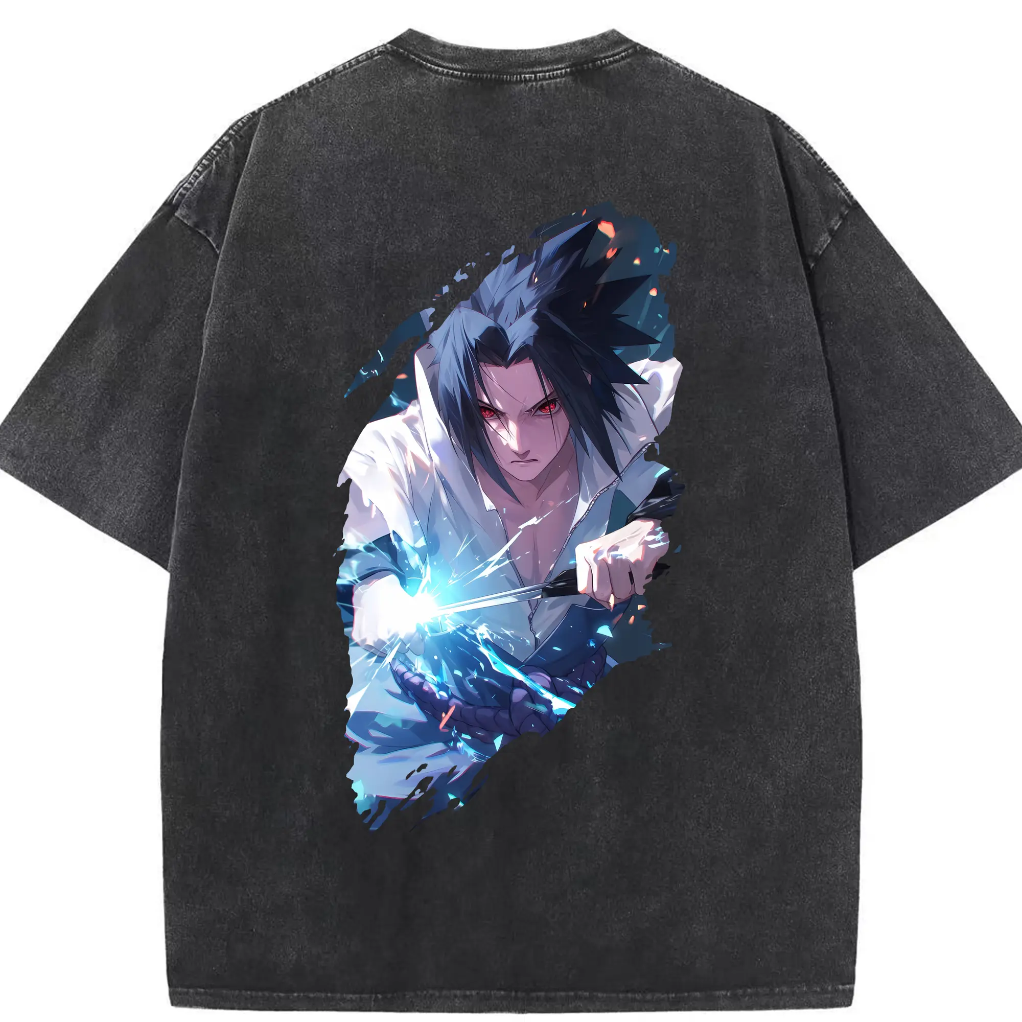 ナルト グッズ うちは サスケ - 綿100％ ヴィンテージ風 半袖Tシャツ ・ 背面プリント ・ 柔らか肌触り ・ 通気性 快適 ・ スポーツ カジュアル 外出用