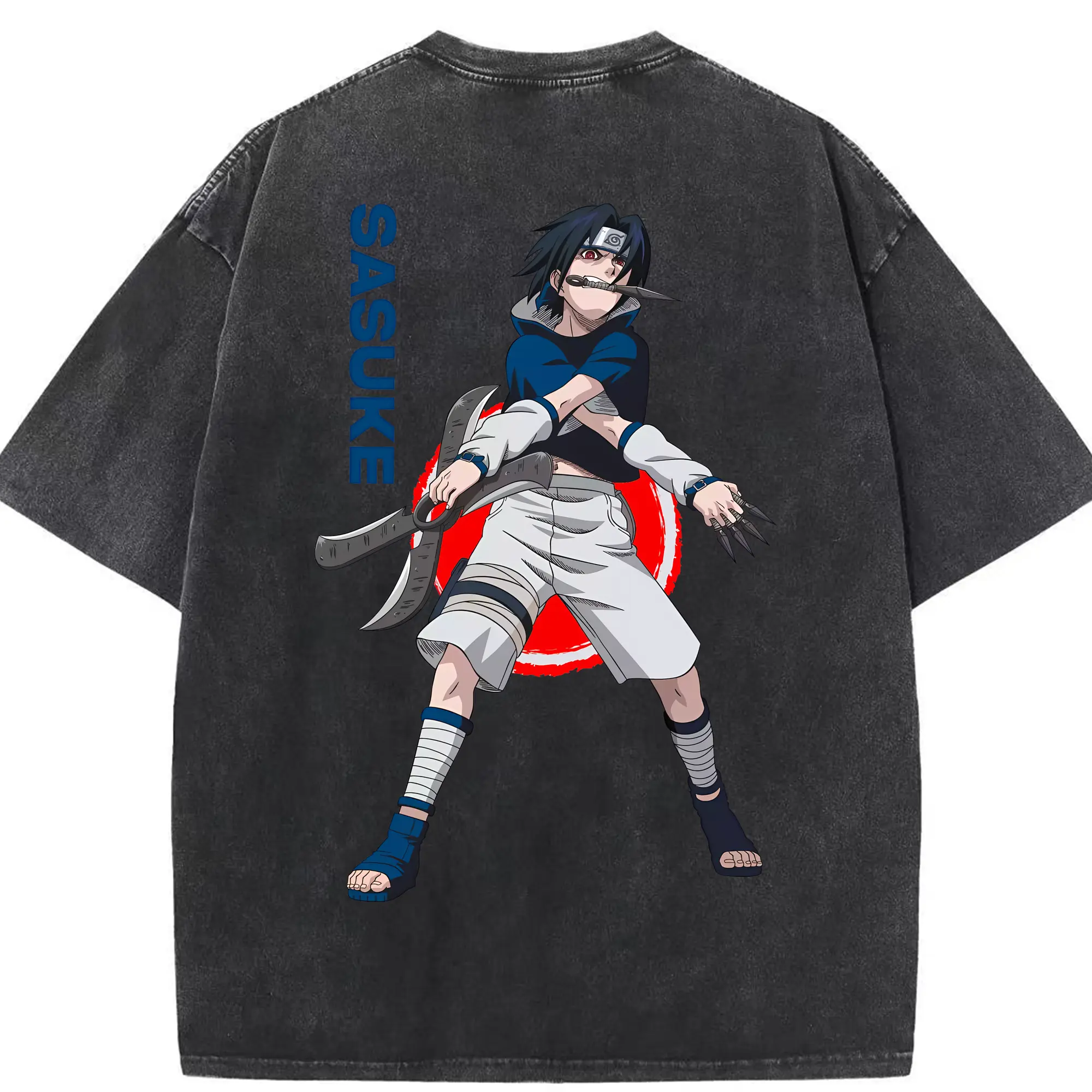 ナルト グッズ うちは サスケ - 綿100％ ヴィンテージ風 半袖Tシャツ ・ 背面プリント ・ 柔らか肌触り ・ 通気性 快適 ・ スポーツ カジュアル 外出用