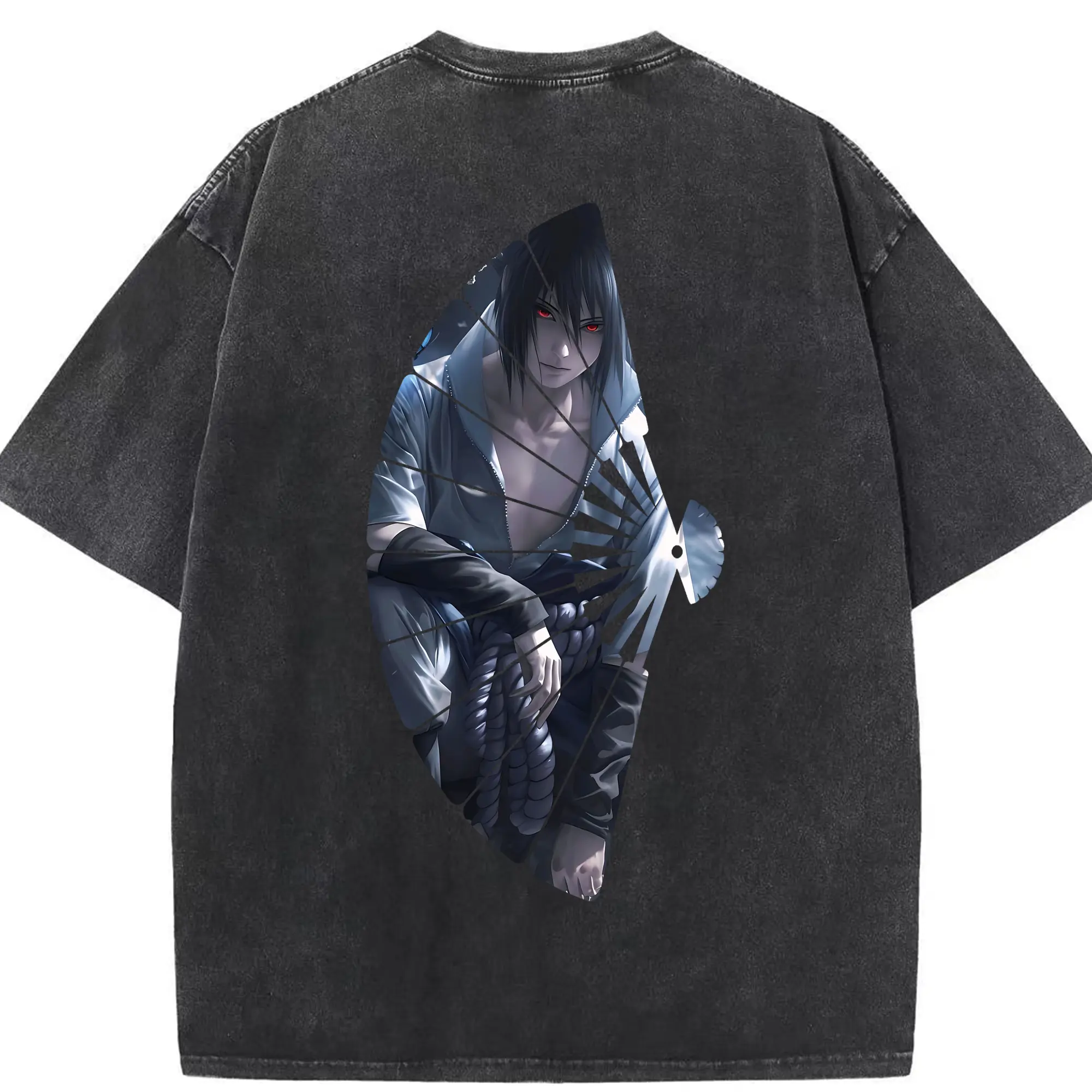 ナルト グッズ うちは サスケ - 綿100％ ヴィンテージ風 半袖Tシャツ ・ 背面プリント ・ 柔らか肌触り ・ 通気性 快適 ・ スポーツ カジュアル 外出用