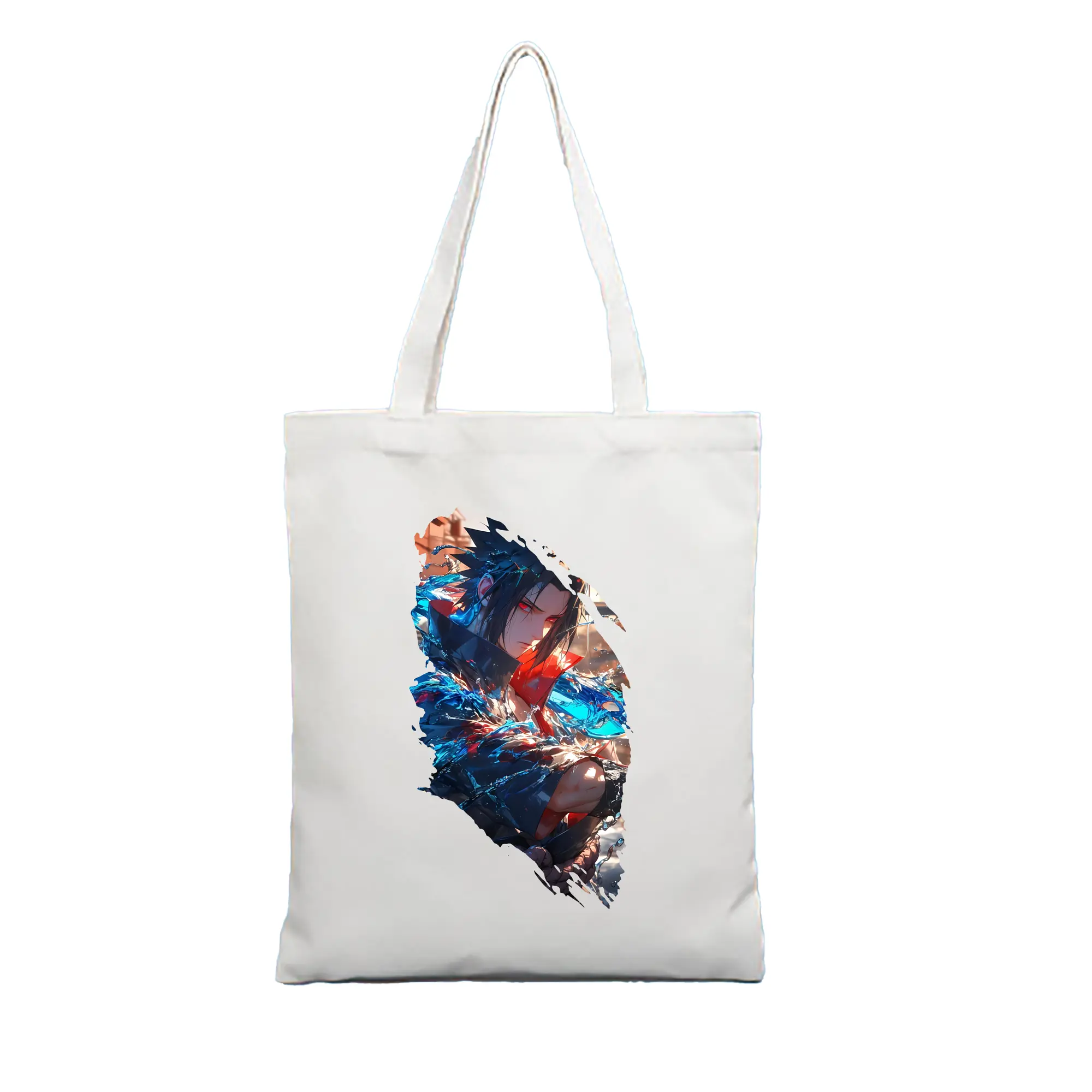 ナルト グッズ うちは サスケ - 縦型キャンバス手提げバッグ（トートバッグ） ・ キャンバス素材 ・ ショッピング用 ・ 軽量 丈夫 お手入れ簡単