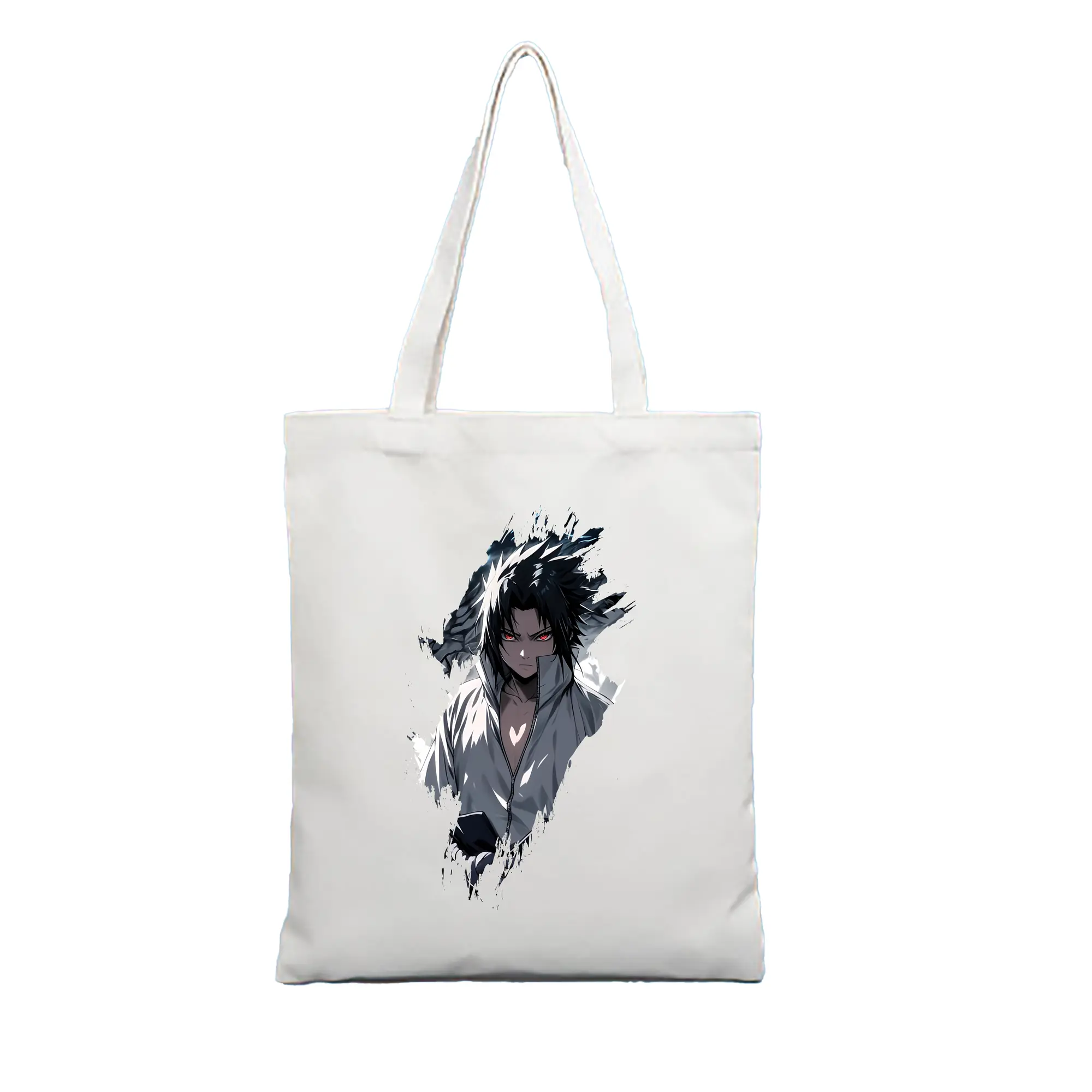 ナルト グッズ うちは サスケ - 縦型キャンバス手提げバッグ（トートバッグ） ・ キャンバス素材 ・ ショッピング用 ・ 軽量 丈夫 お手入れ簡単