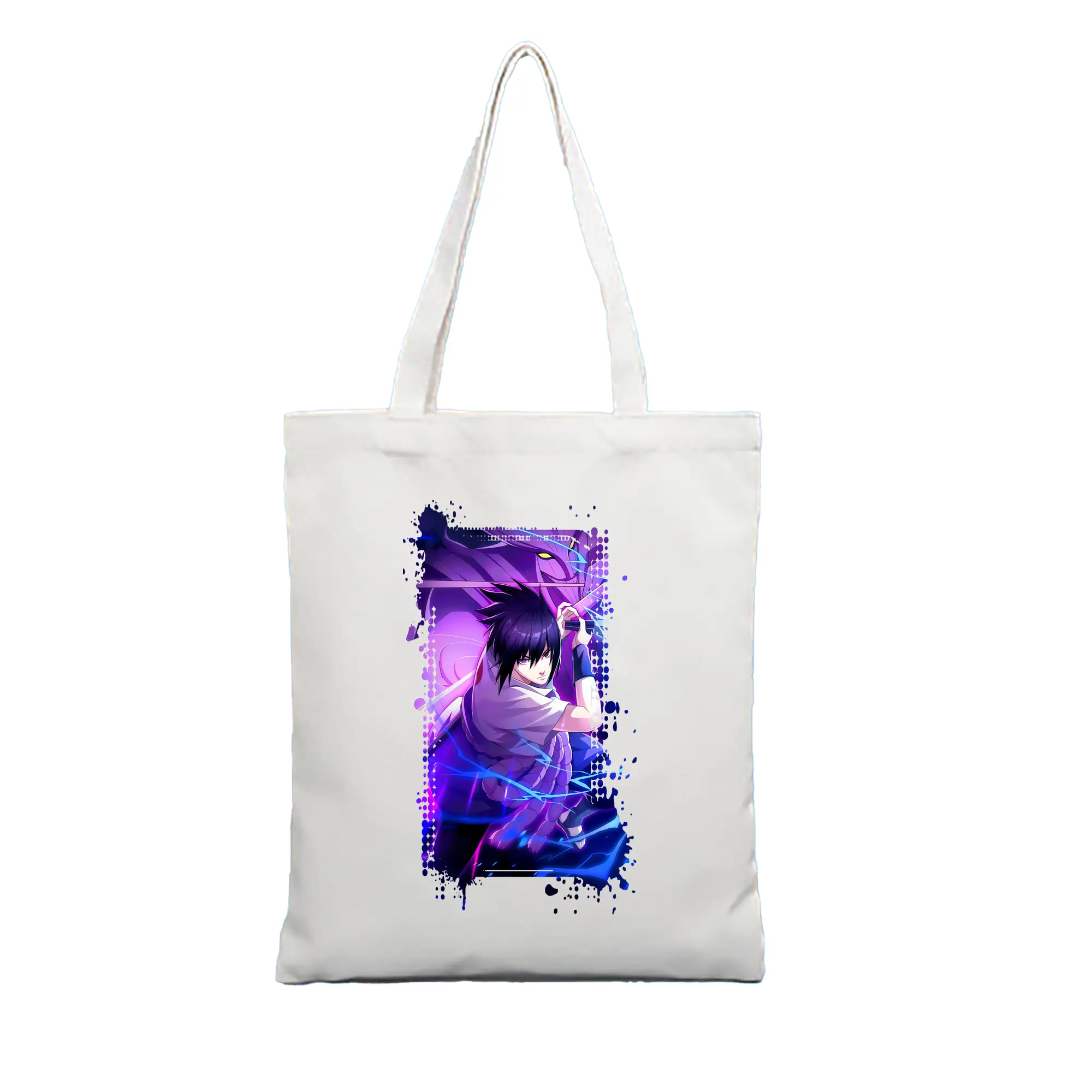 ナルト グッズ うちは サスケ - 縦型キャンバス手提げバッグ（トートバッグ） ・ キャンバス素材 ・ ショッピング用 ・ 軽量 丈夫 お手入れ簡単