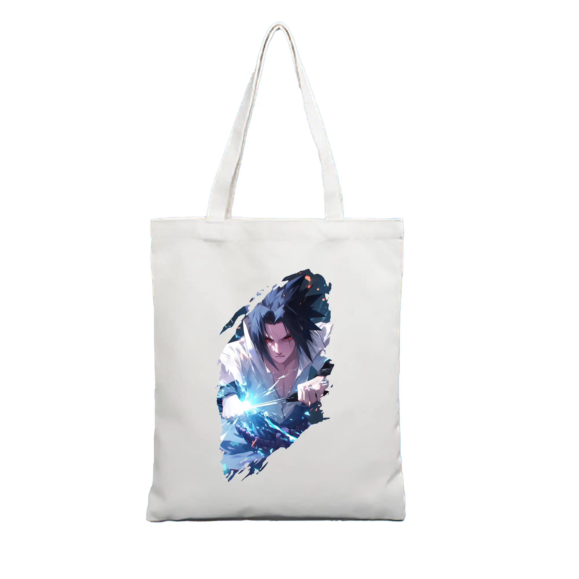 ナルト グッズ うちは サスケ - 縦型キャンバス手提げバッグ（トートバッグ） ・ キャンバス素材 ・ ショッピング用 ・ 軽量 丈夫 お手入れ簡単