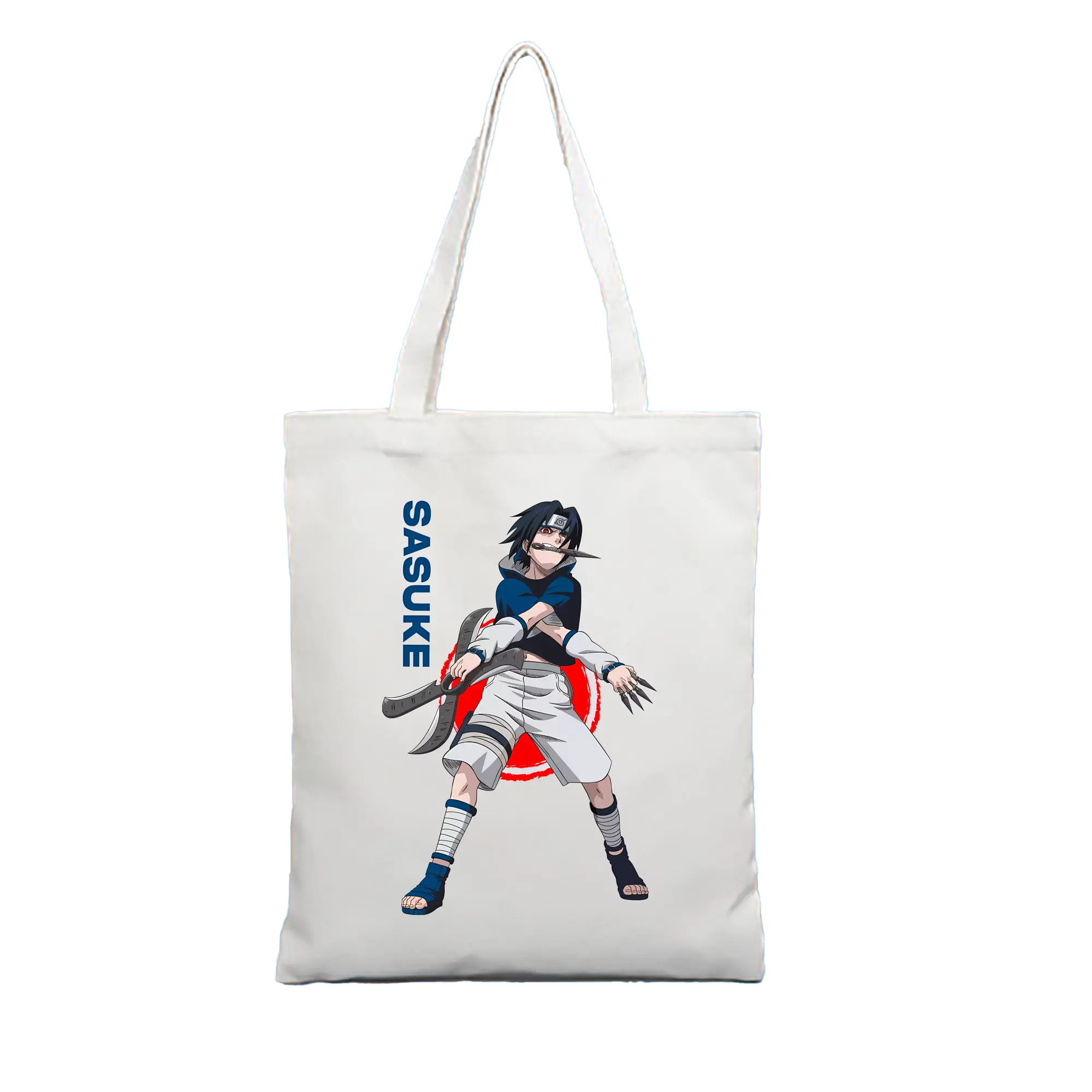 ナルト グッズ うちは サスケ - 縦型キャンバス手提げバッグ（トートバッグ） ・ キャンバス素材 ・ ショッピング用 ・ 軽量 丈夫 お手入れ簡単