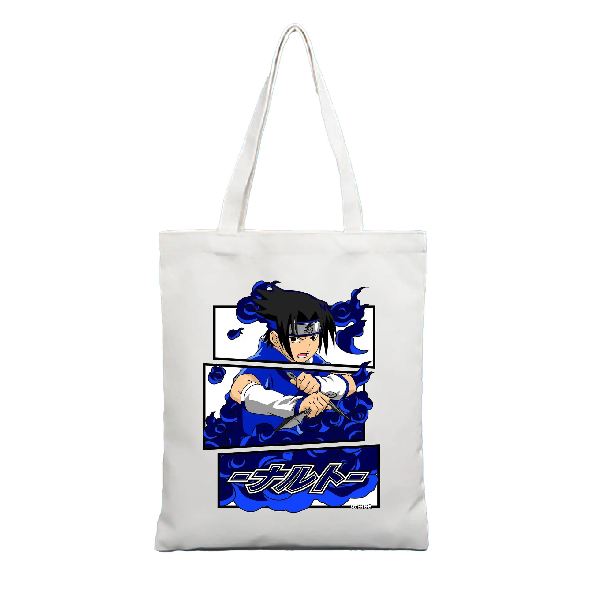 ナルト グッズ うちは サスケ - 縦型キャンバス手提げバッグ（トートバッグ） ・ キャンバス素材 ・ ショッピング用 ・ 軽量 丈夫 お手入れ簡単