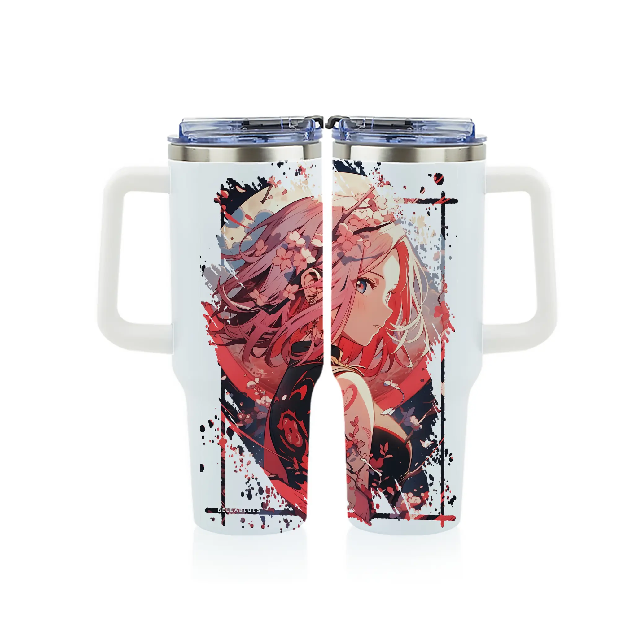 ナルト グッズ はるの さくら - 1200mL フルプリント車用タンブラー ・ 304ステンレス 内側 ・ 201ステンレス 外側 ・ 保温 保冷 ・ 通勤 ドライブ アウトドア用