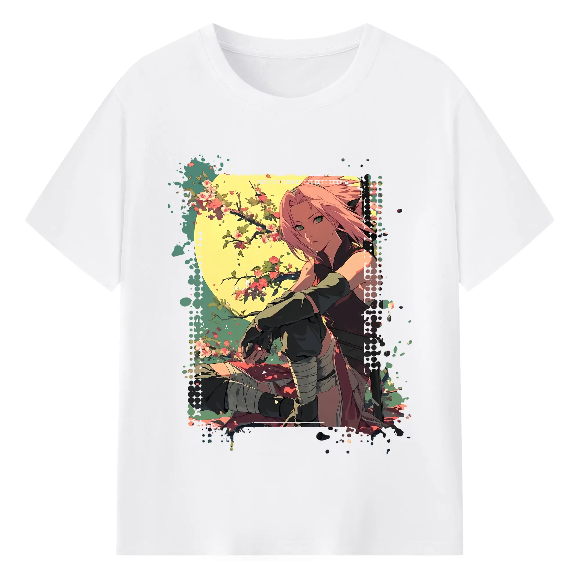 ナルト グッズ はるの さくら - 綿100％ 半袖Tシャツ ・ フロントプリント ・ 快適 通気性 ・ 日常使い 散歩 スポーツ用