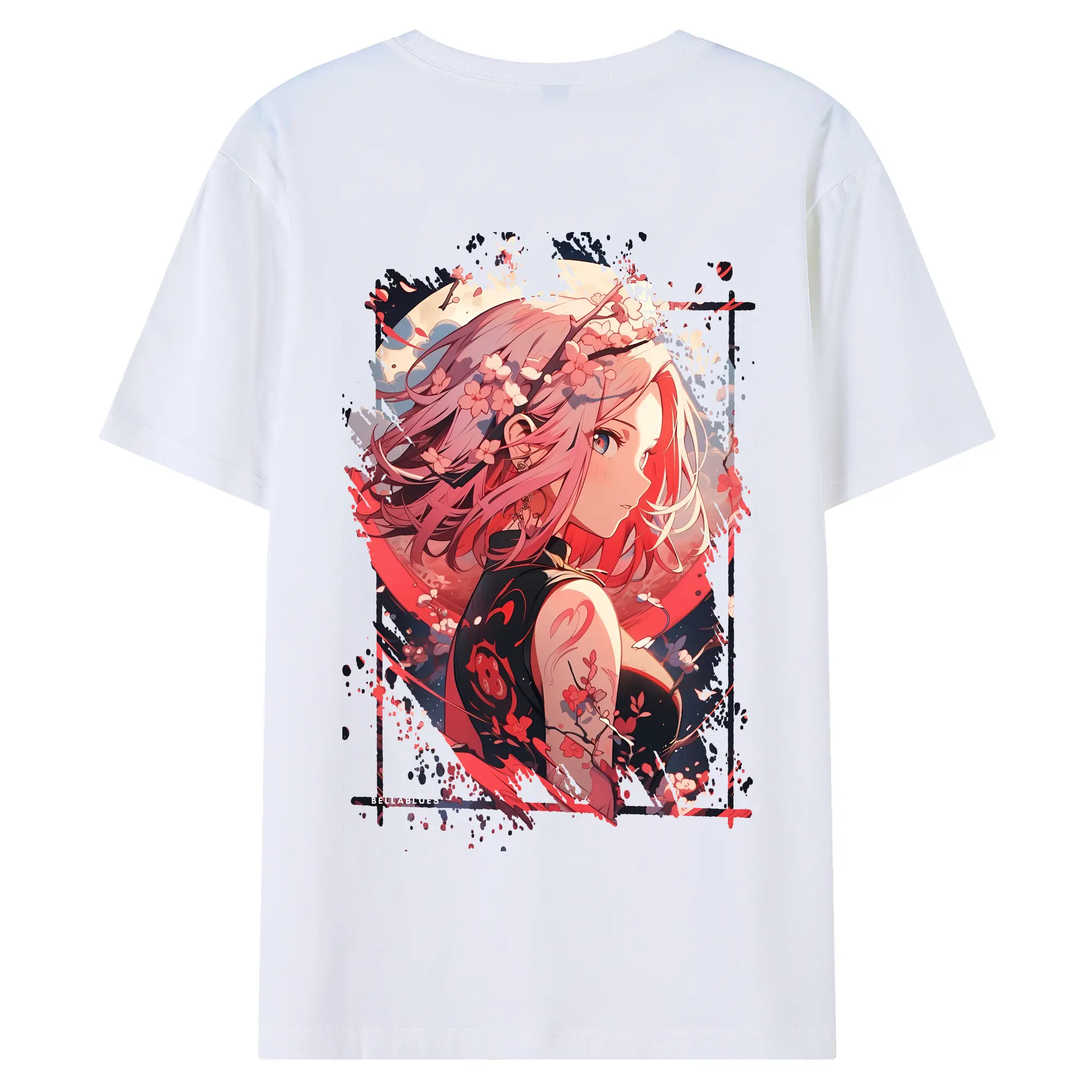 ナルト グッズ はるの さくら - 綿100％ 半袖Tシャツ ・ バックプリント ・ 快適 通気性 ・ 日常使い 散歩 スポーツ用