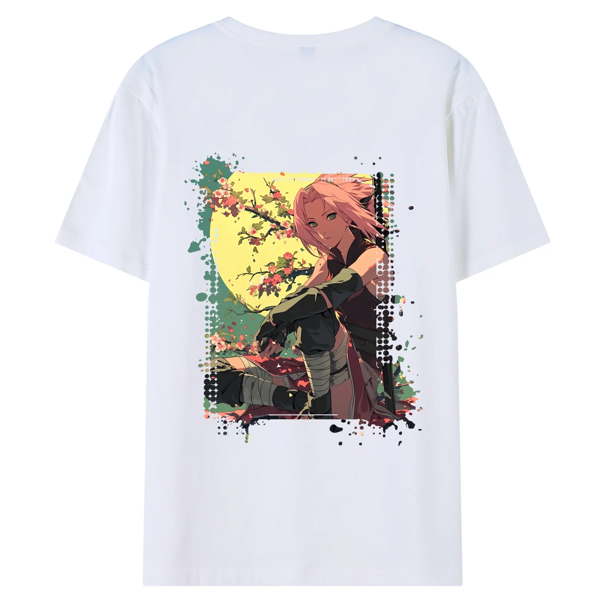 ナルト グッズ はるの さくら - 綿100％ 半袖Tシャツ ・ バックプリント ・ 快適 通気性 ・ 日常使い 散歩 スポーツ用