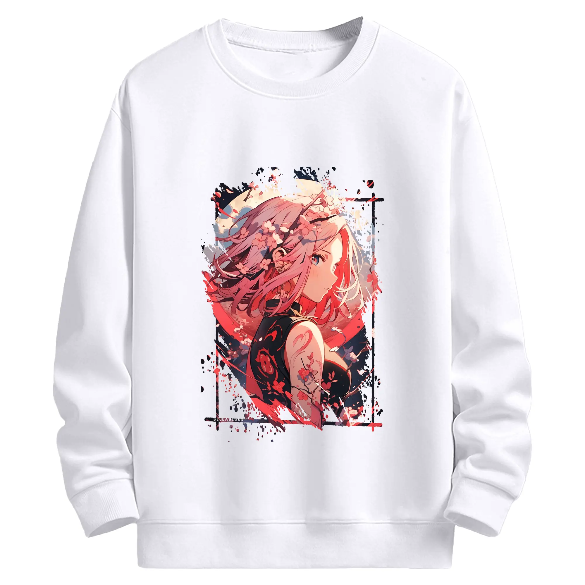 ナルト グッズ はるの さくら - 高品質 クルーネック スウェット ・ コットン59％ ポリエステル41％ ・ ユニセックス 長袖 トレーナー ・ カジュアル デイリー スポーツ 散歩用