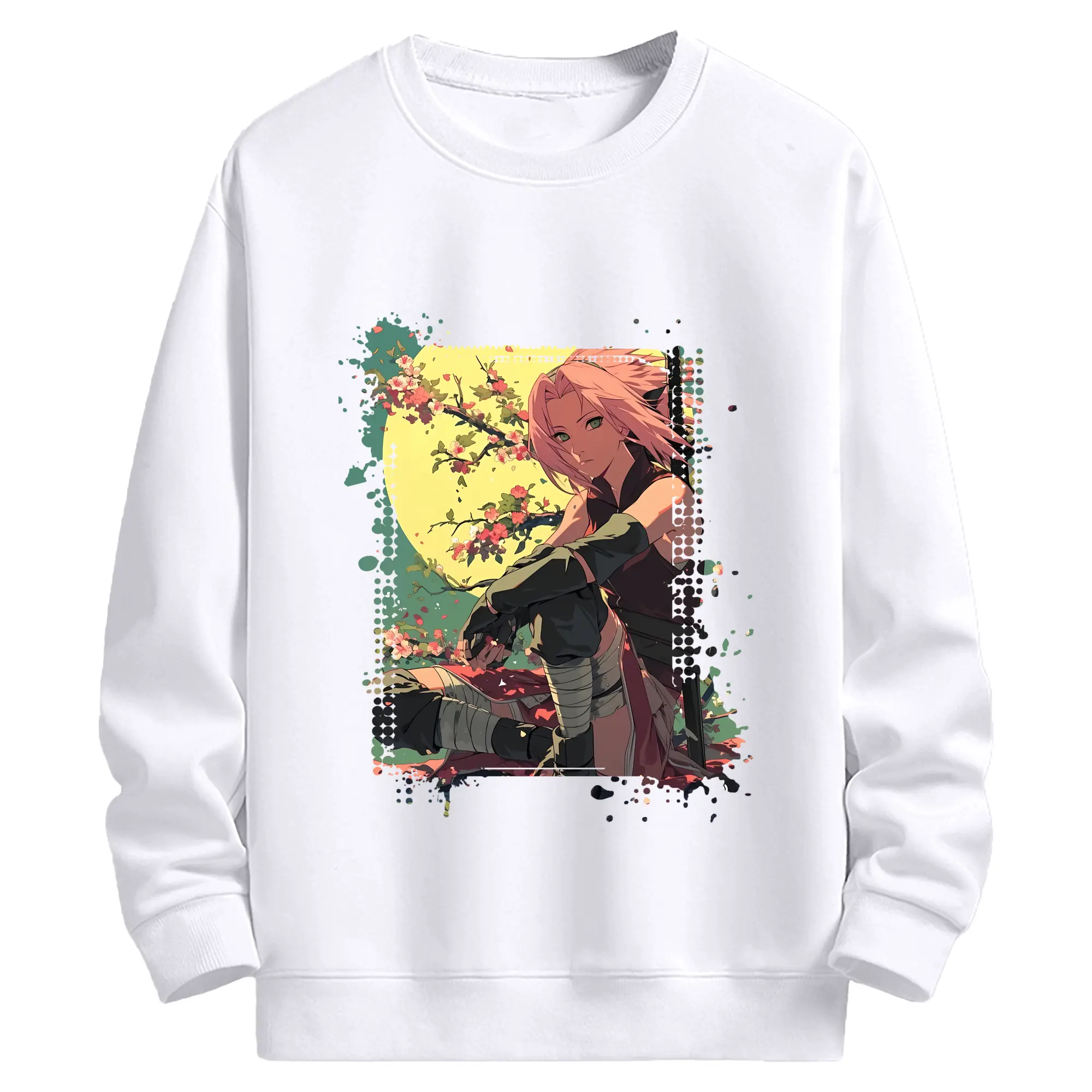 ナルト グッズ はるの さくら - 高品質 クルーネック スウェット ・ コットン59％ ポリエステル41％ ・ ユニセックス 長袖 トレーナー ・ カジュアル デイリー スポーツ 散歩用