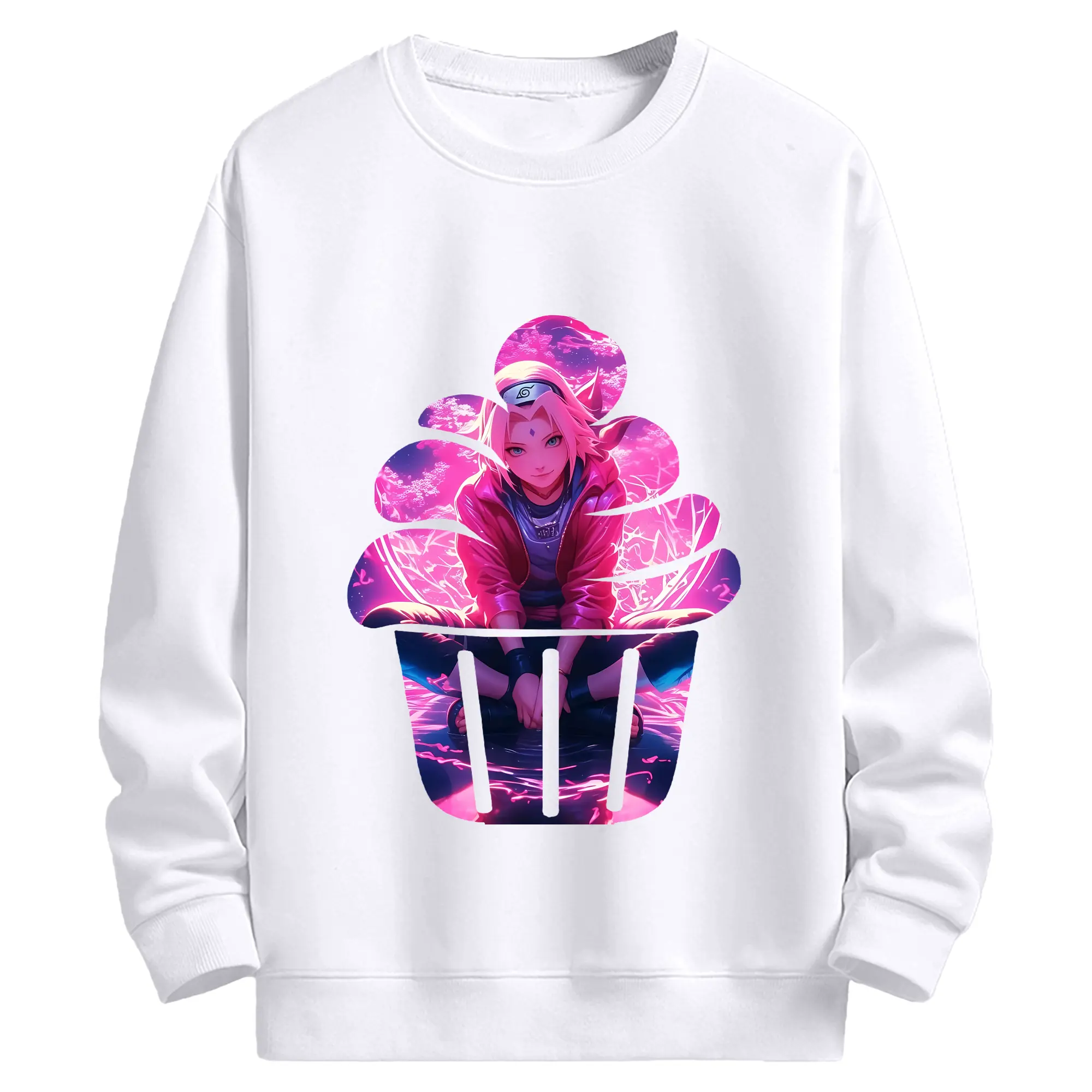 ナルト グッズ はるの さくら - 高品質 クルーネック スウェット ・ コットン59％ ポリエステル41％ ・ ユニセックス 長袖 トレーナー ・ カジュアル デイリー スポーツ 散歩用