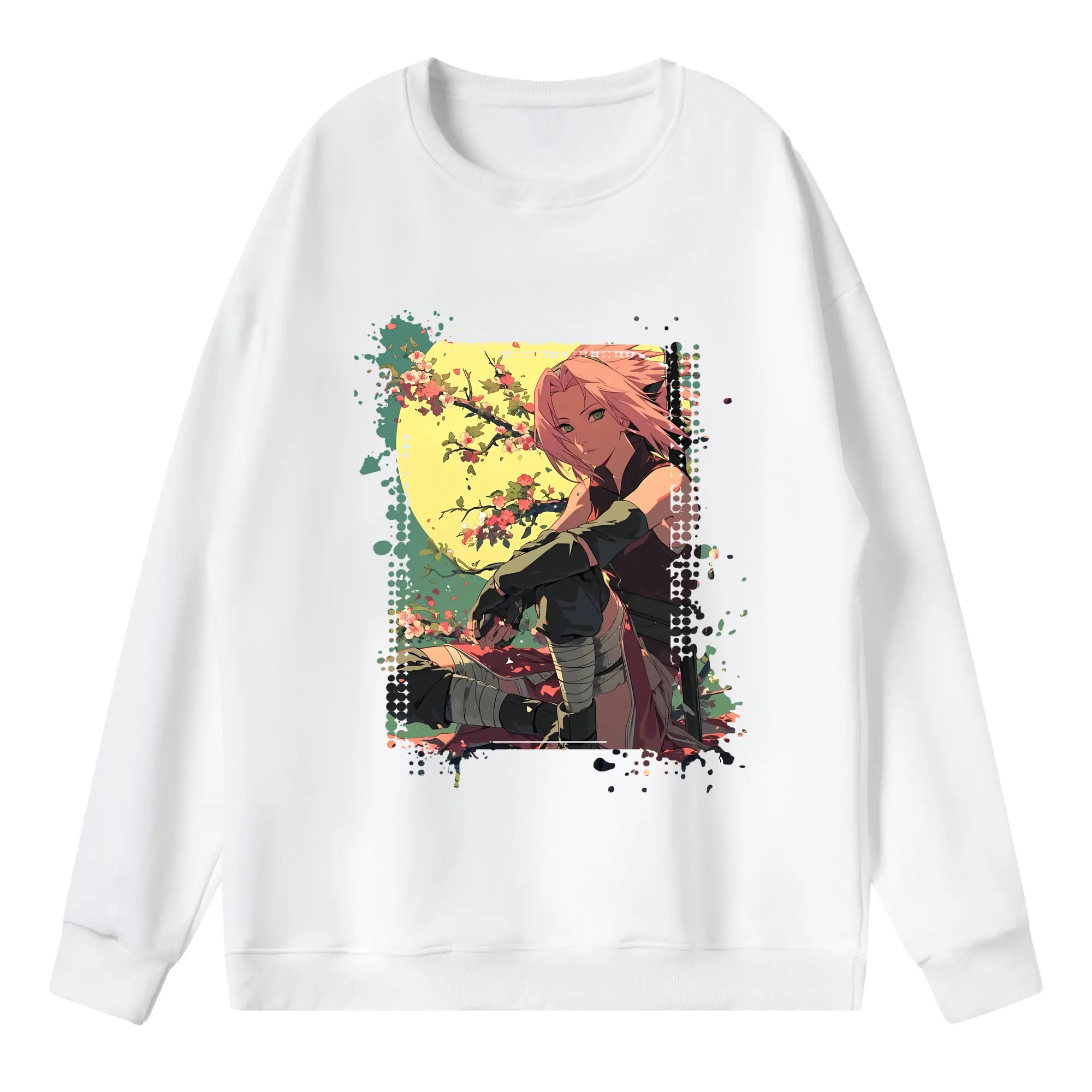 ナルト グッズ はるの さくら - 薄手 クルーネック スウェット 裏毛260g · ポリエステル 春秋向け カジュアル 男女兼用 · トレーナー デイリー スポーツ 散歩に最適