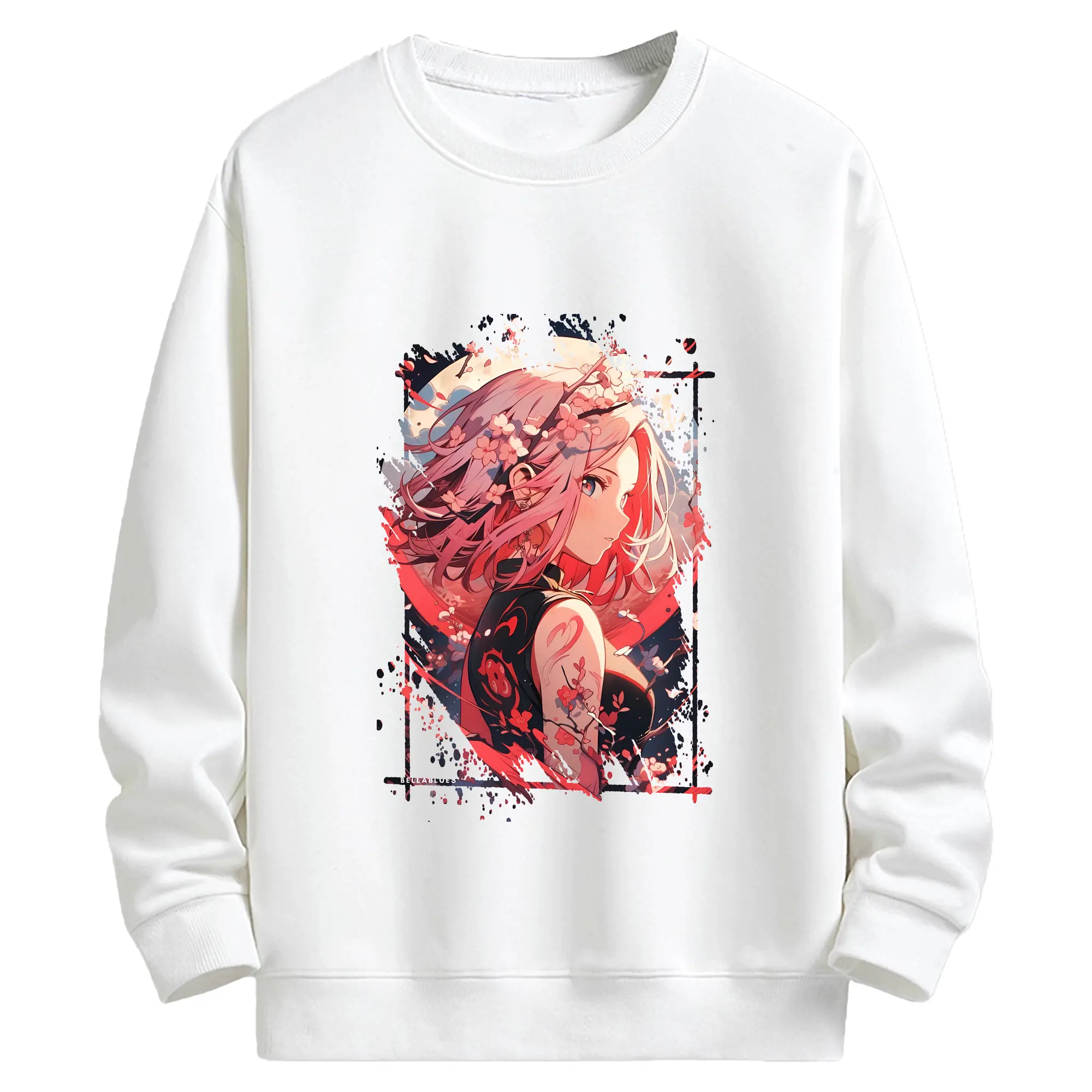 ナルト グッズ はるの さくら - キッズ クルーネックスウェットシャツ ・ フロントプリント ・ 綿80％ ポリエステル20％ ・ 快適 通学 スポーツ 日常使い お散歩用