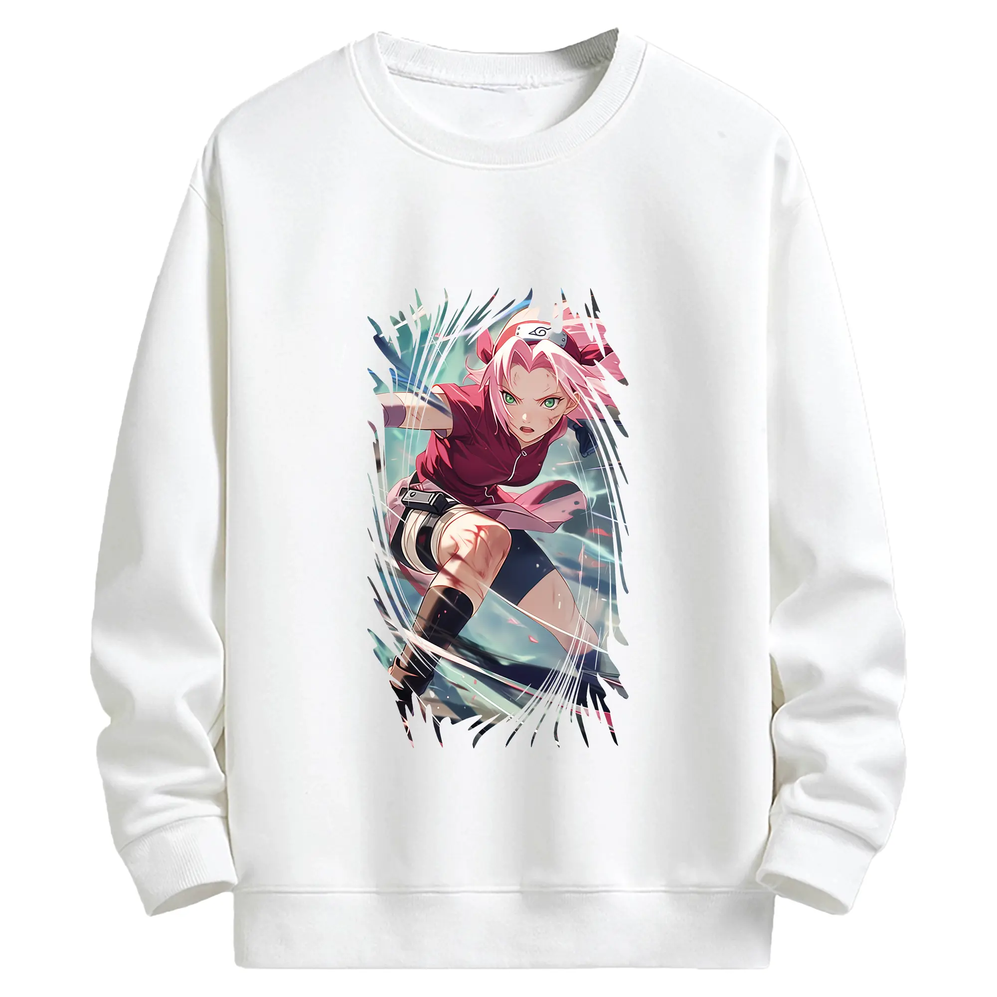 ナルト グッズ はるの さくら - キッズ クルーネックスウェットシャツ ・ フロントプリント ・ 綿80％ ポリエステル20％ ・ 快適 通学 スポーツ 日常使い お散歩用