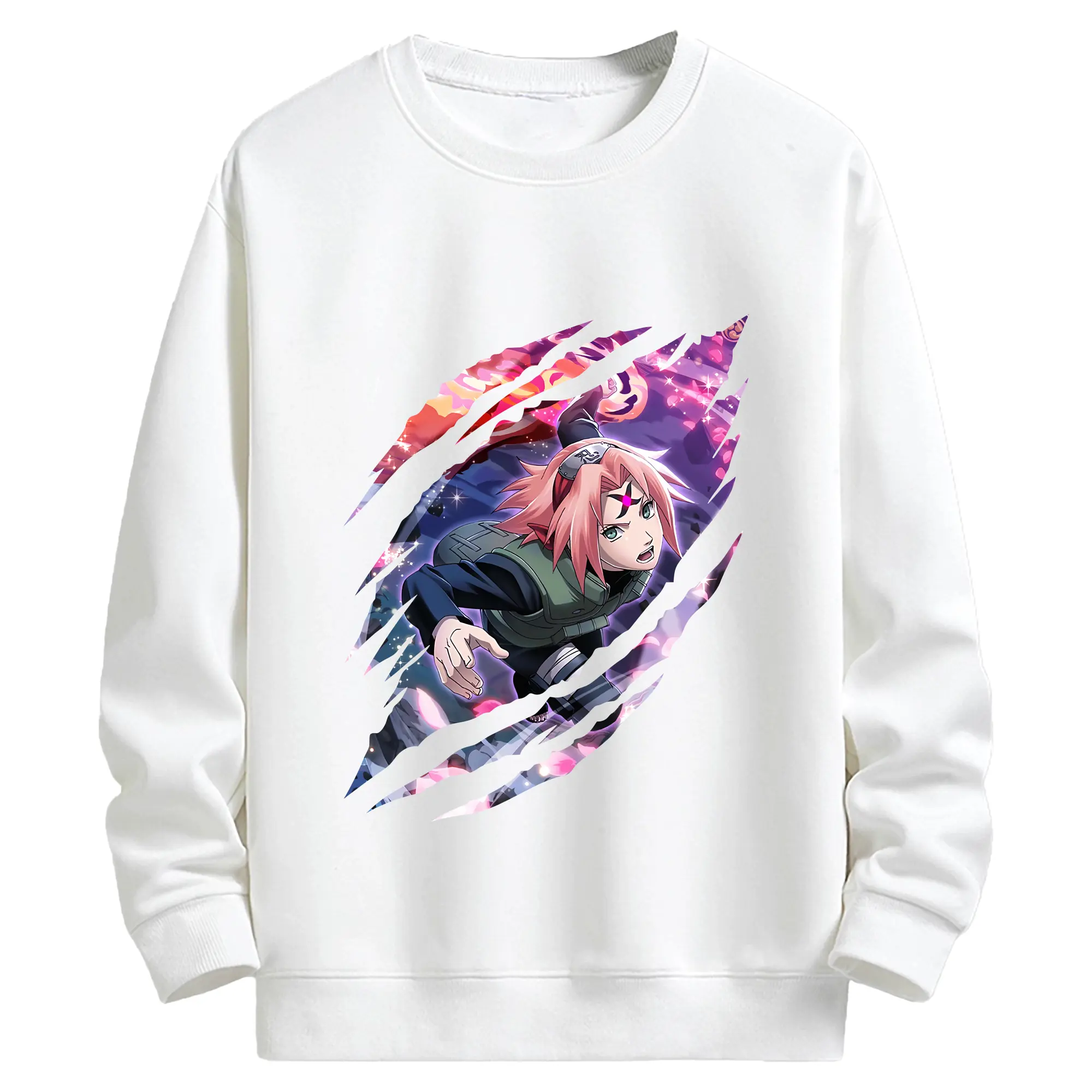 ナルト グッズ はるの さくら - キッズ クルーネックスウェットシャツ ・ フロントプリント ・ 綿80％ ポリエステル20％ ・ 快適 通学 スポーツ 日常使い お散歩用