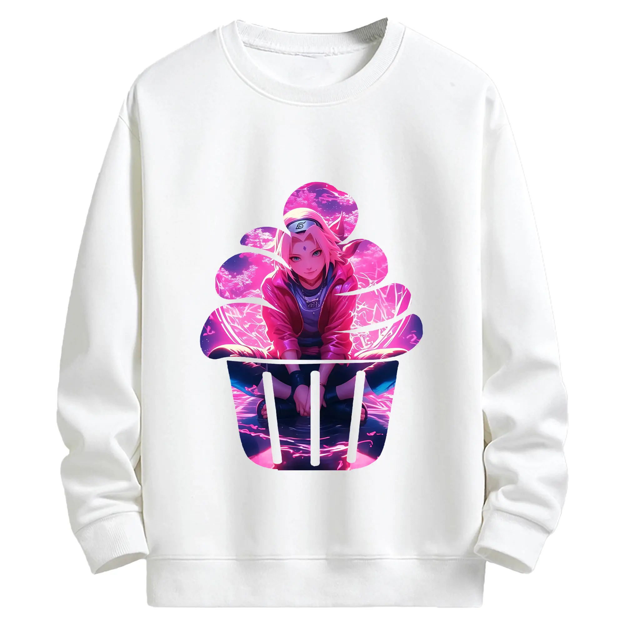 ナルト グッズ はるの さくら - キッズ クルーネックスウェットシャツ ・ フロントプリント ・ 綿80％ ポリエステル20％ ・ 快適 通学 スポーツ 日常使い お散歩用