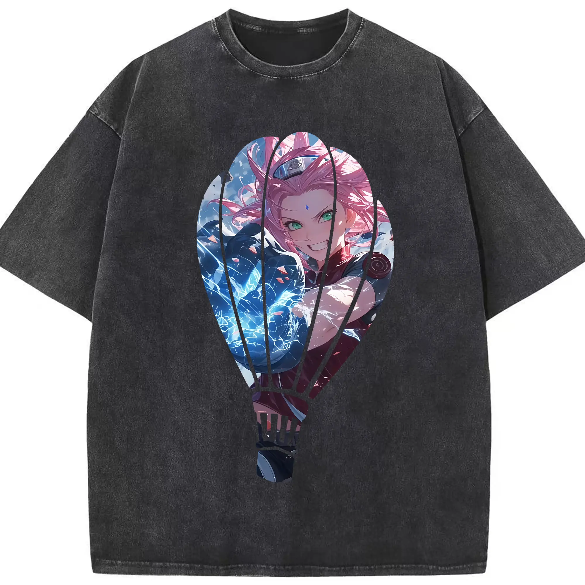 ナルト グッズ はるの さくら - 綿100％ ヴィンテージ風 半袖Tシャツ ・ フロントプリント ・ 柔らか肌触り ・ 通気性 快適 ・ スポーツ カジュアル 外出用