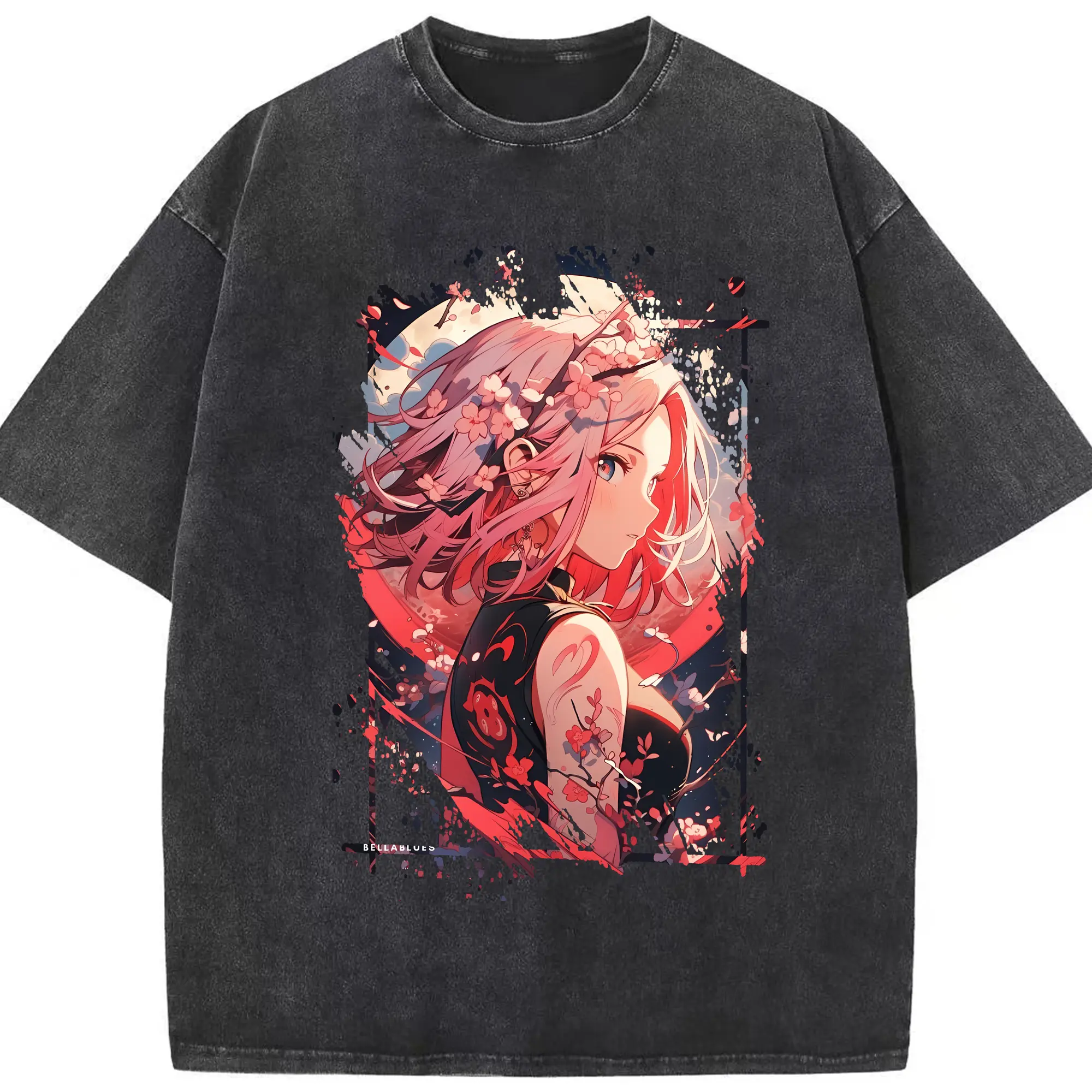 ナルト グッズ はるの さくら - 綿100％ ヴィンテージ風 半袖Tシャツ ・ フロントプリント ・ 柔らか肌触り ・ 通気性 快適 ・ スポーツ カジュアル 外出用