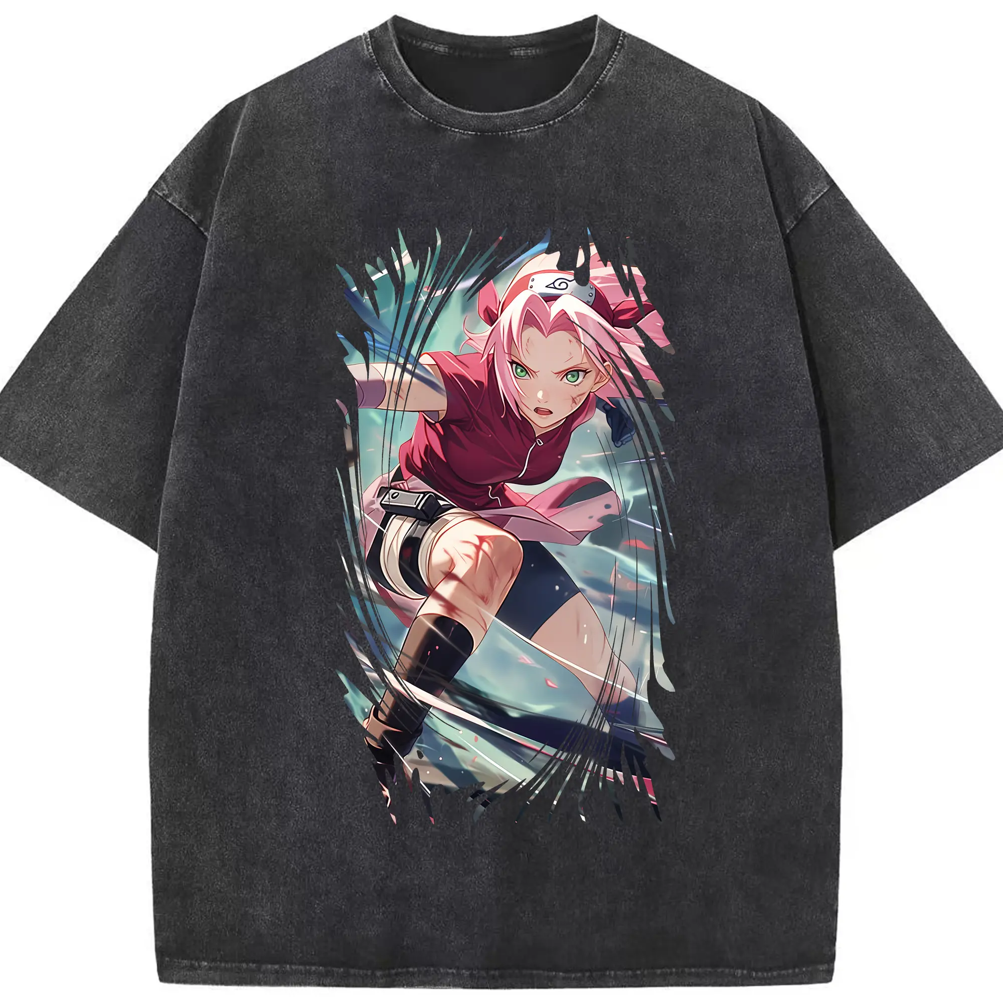 ナルト グッズ はるの さくら - 綿100％ ヴィンテージ風 半袖Tシャツ ・ フロントプリント ・ 柔らか肌触り ・ 通気性 快適 ・ スポーツ カジュアル 外出用