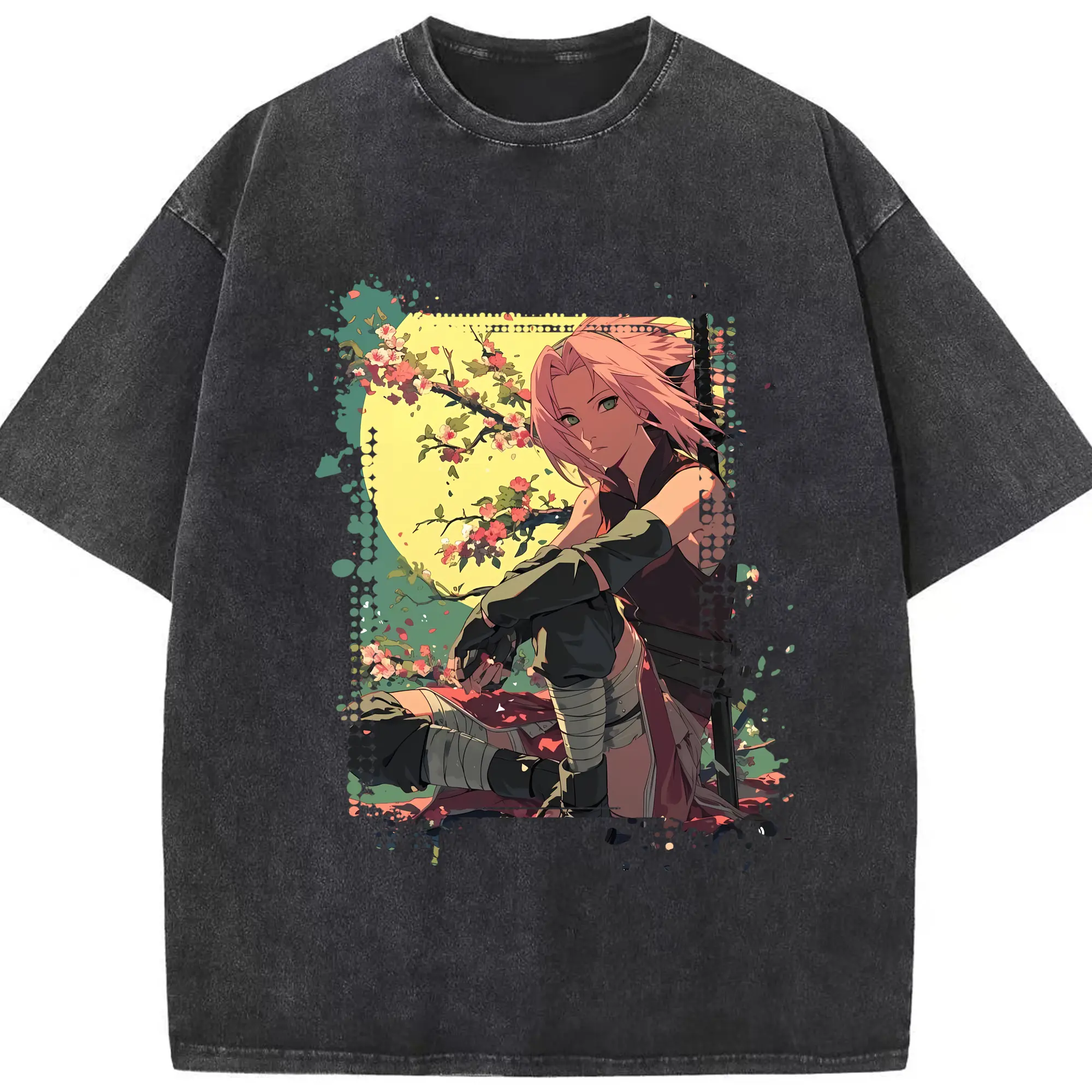 ナルト グッズ はるの さくら - 綿100％ ヴィンテージ風 半袖Tシャツ ・ フロントプリント ・ 柔らか肌触り ・ 通気性 快適 ・ スポーツ カジュアル 外出用