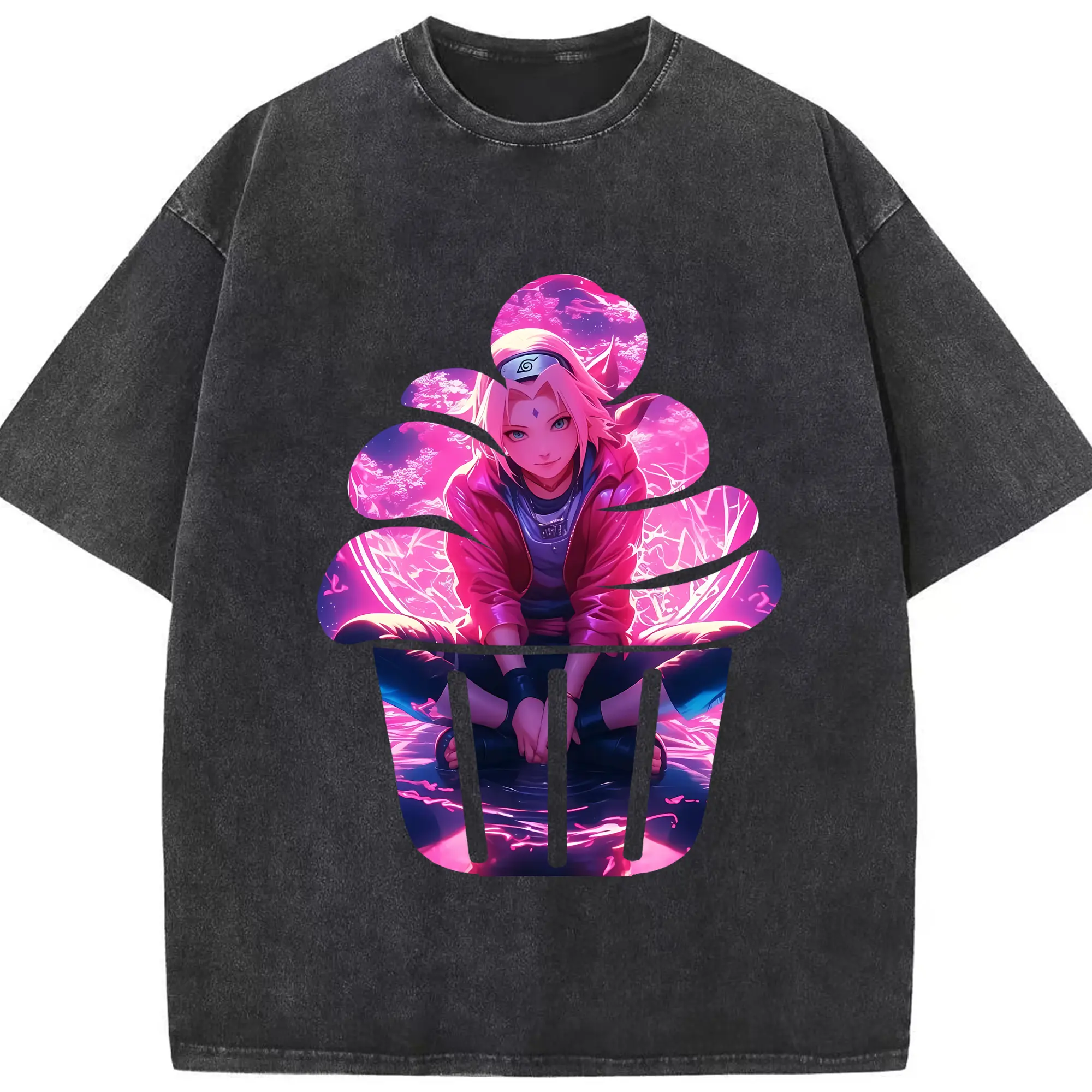 ナルト グッズ はるの さくら - 綿100％ ヴィンテージ風 半袖Tシャツ ・ フロントプリント ・ 柔らか肌触り ・ 通気性 快適 ・ スポーツ カジュアル 外出用