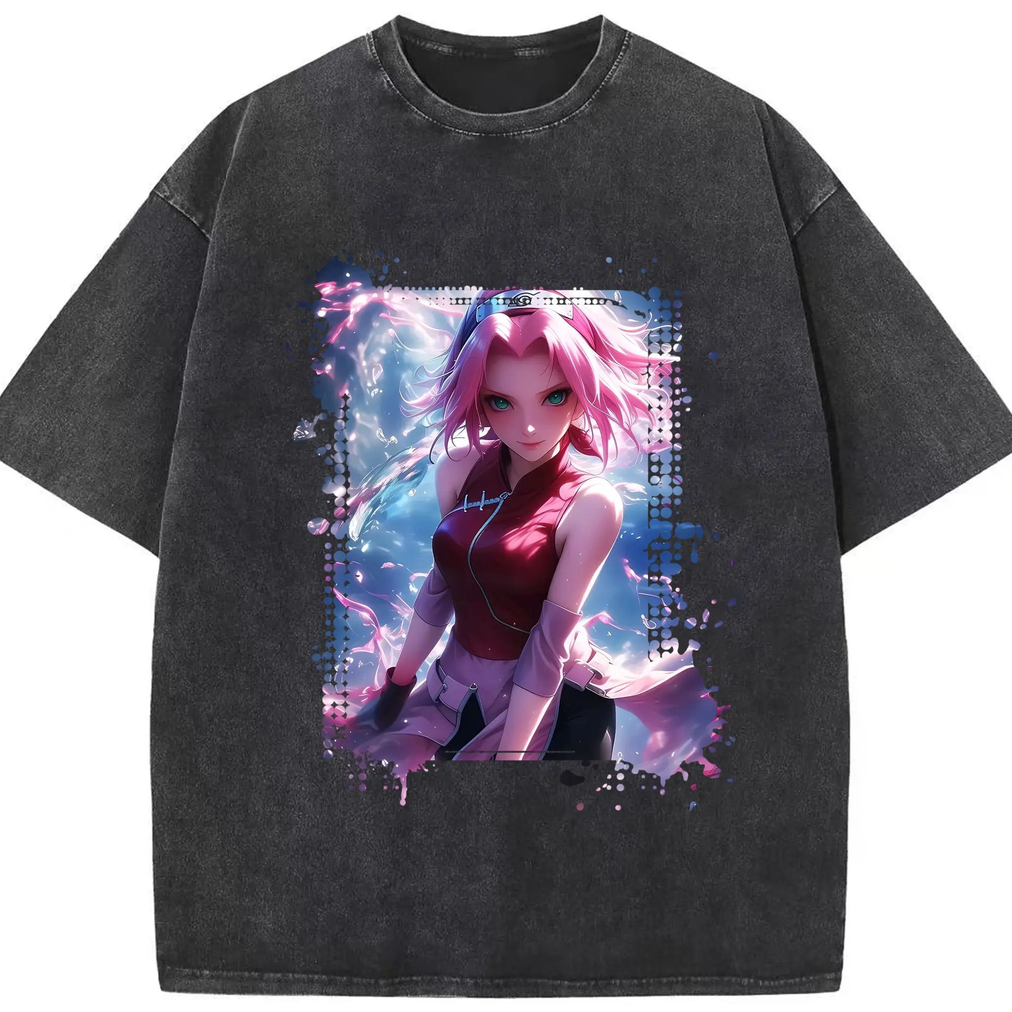 ナルト グッズ はるの さくら - 綿100％ ヴィンテージ風 半袖Tシャツ ・ フロントプリント ・ 柔らか肌触り ・ 通気性 快適 ・ スポーツ カジュアル 外出用