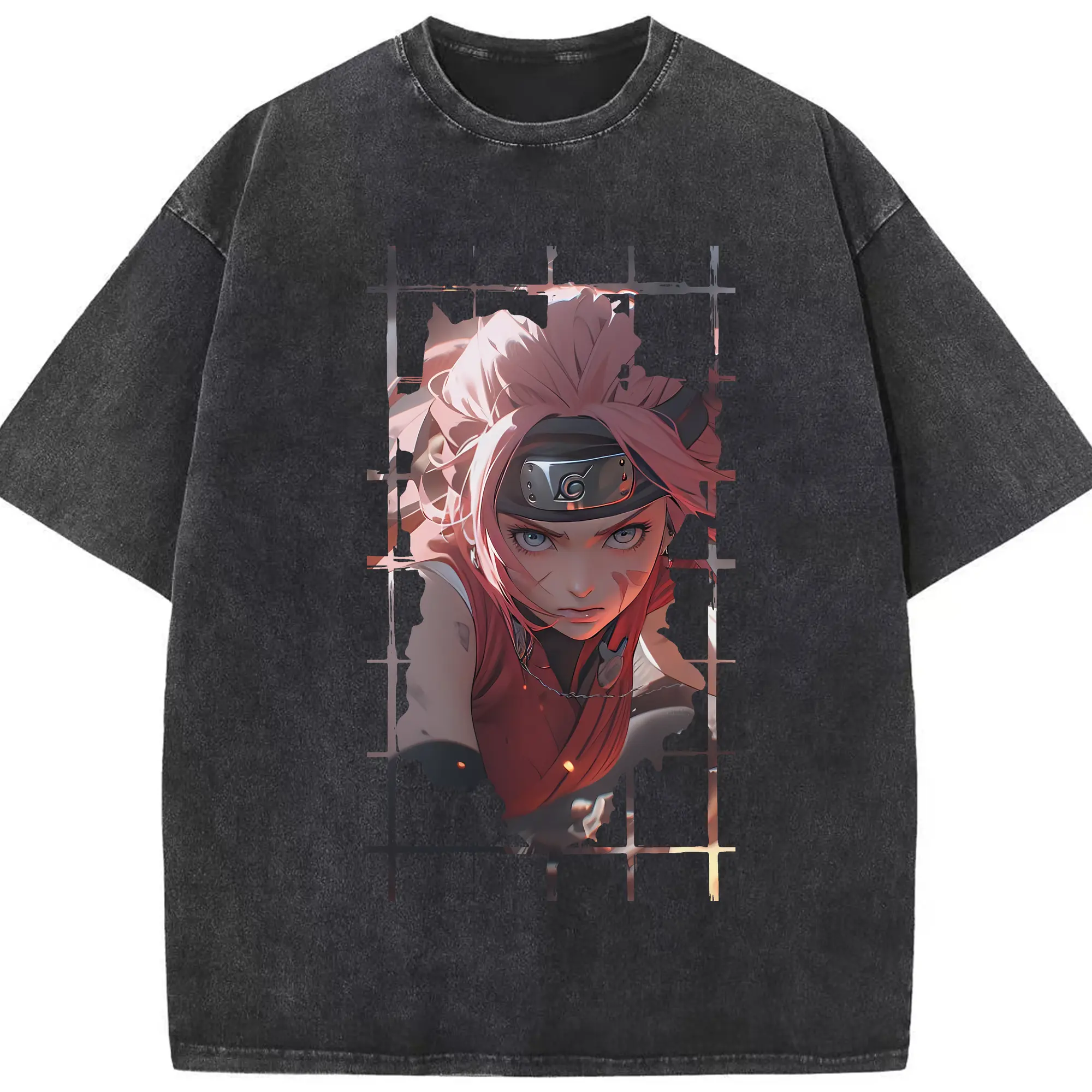 ナルト グッズ はるの さくら - 綿100％ ヴィンテージ風 半袖Tシャツ ・ フロントプリント ・ 柔らか肌触り ・ 通気性 快適 ・ スポーツ カジュアル 外出用